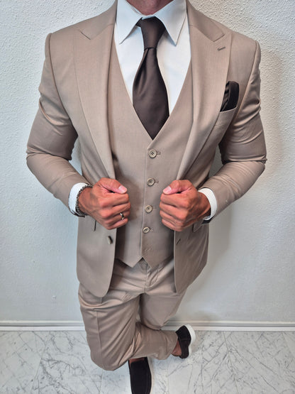 Milano Taupe Heren 3-delig Pak Klassiek
