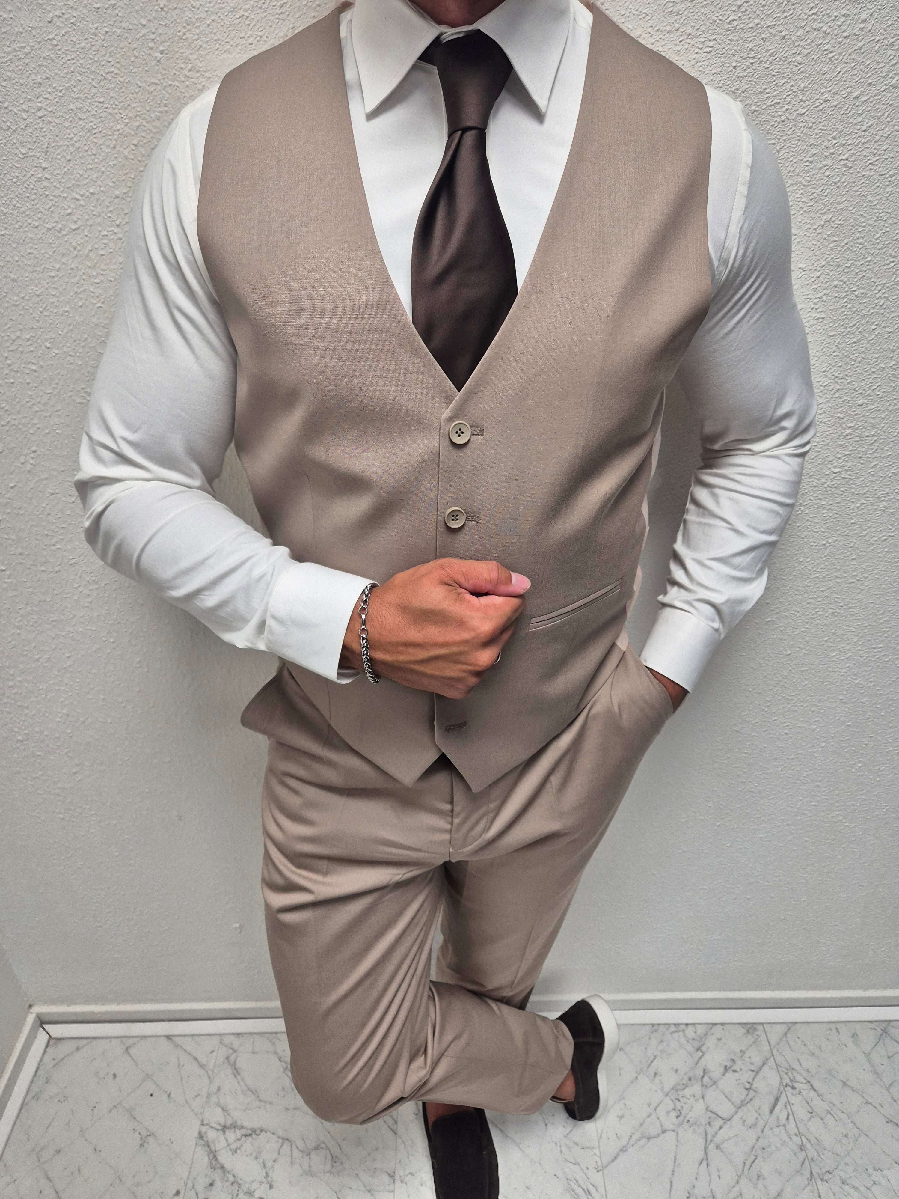 Milano Taupe Heren 3-delig Pak Klassiek