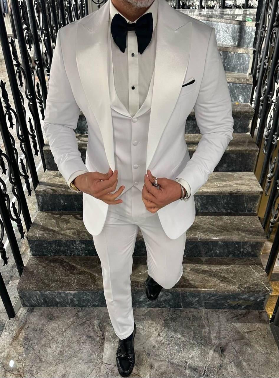 Venice Pearl White Heren 3-delig Smoking Tuxedo Pak