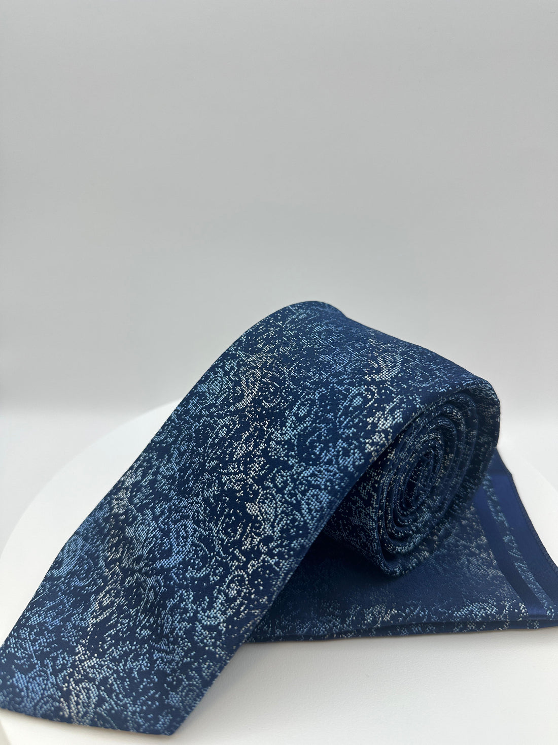 Blauw Zilver Motief - Stropdas en Pochet - Model SP1066