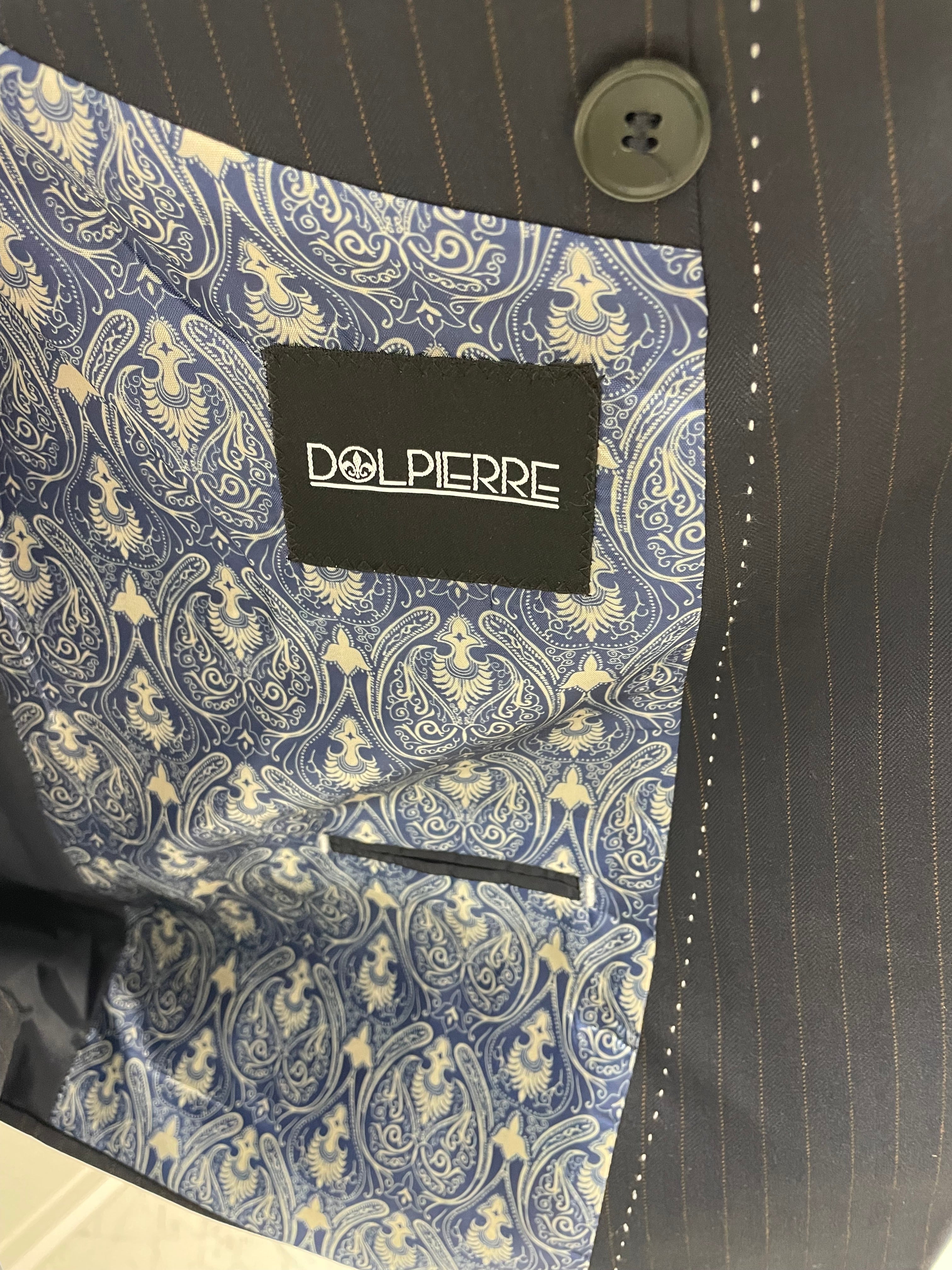 Milano Donker Blauw Bruin Double Breasted Heren 2-delig Pak Gestreept