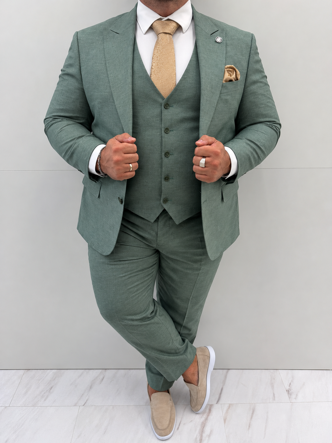 Almeria Pastel Groen Grote Maten Heren 3-delig Pak