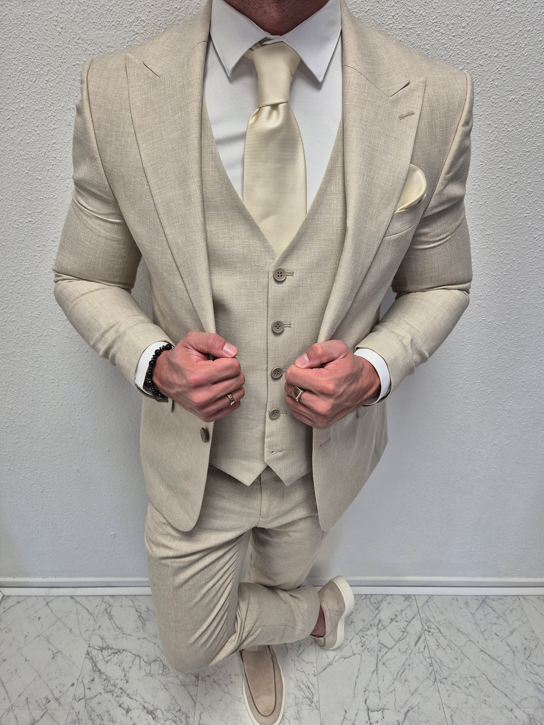 Amalfi Pastel Beige Heren 3-delig Pak Patroon