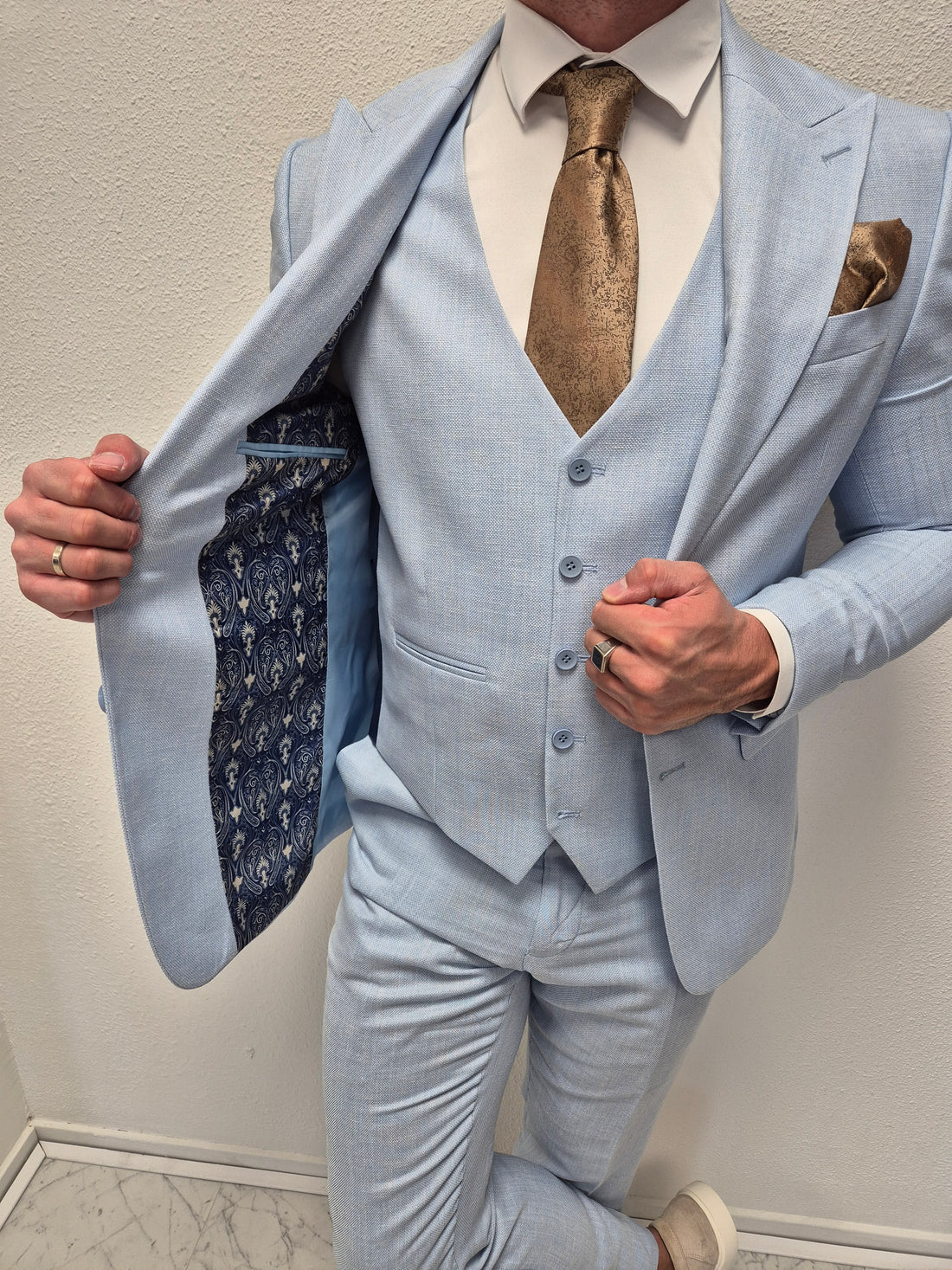 Amalfi Pastel Blauw Heren 3-delig Pak Patroon