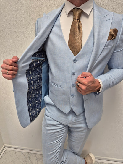 Amalfi Pastel Blauw Heren 3-delig Pak Patroon