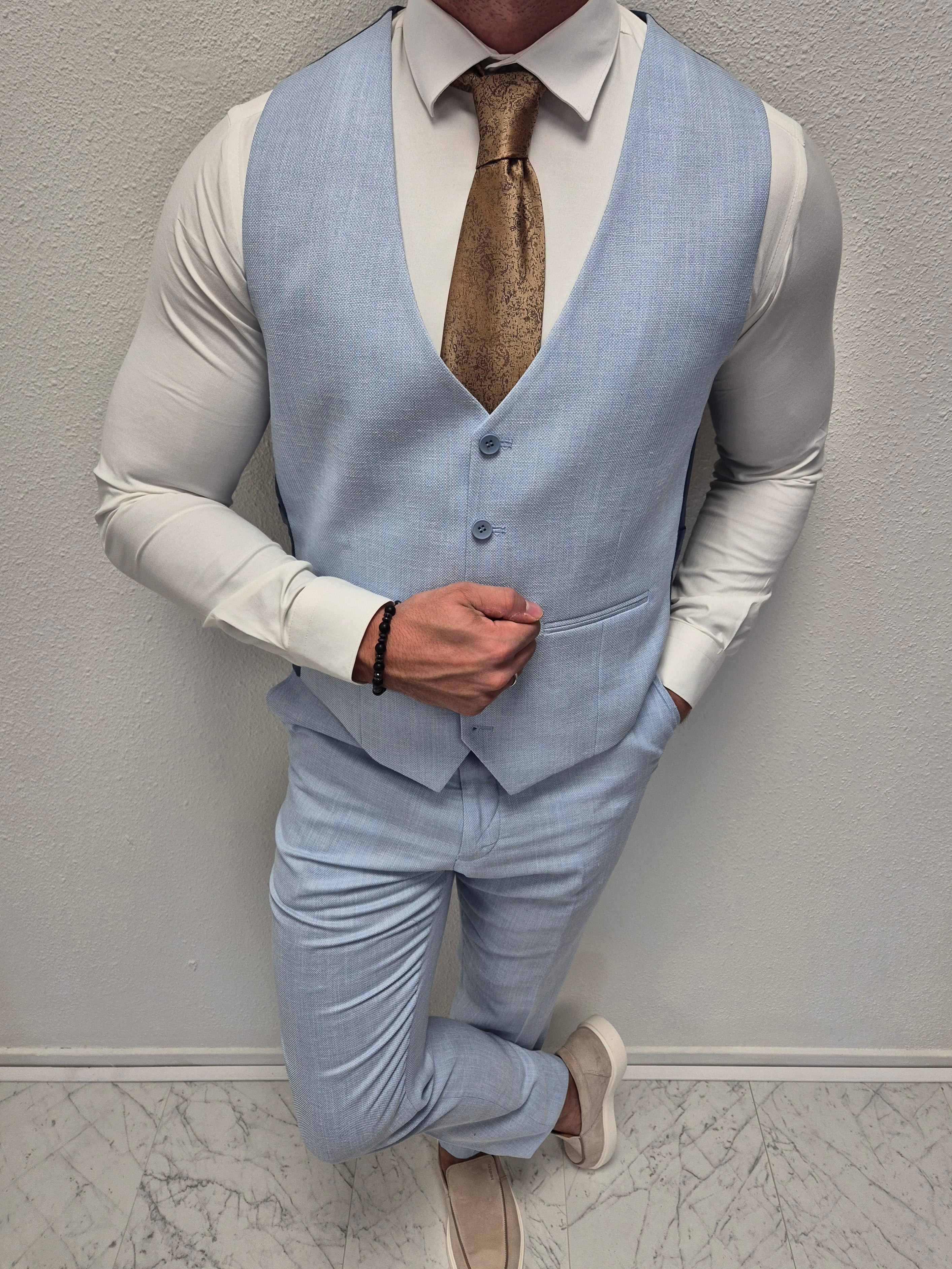 Amalfi Pastel Blauw Heren 3-delig Pak Patroon