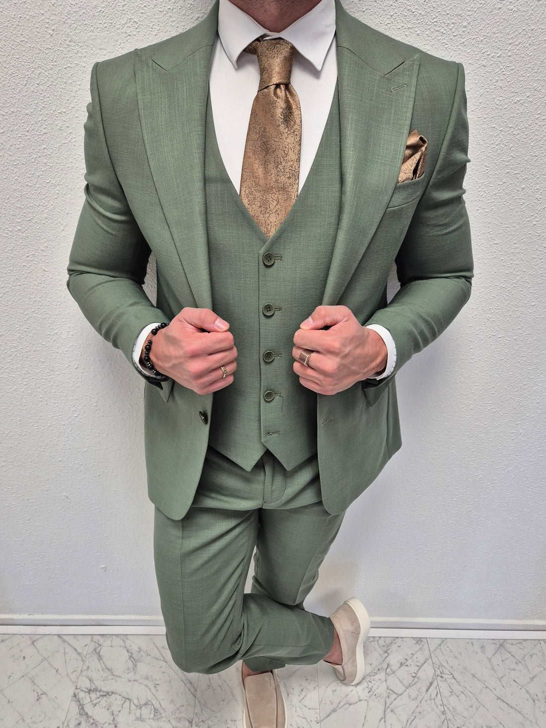 Amalfi Pastel Groen Heren 3-delig Pak Patroon