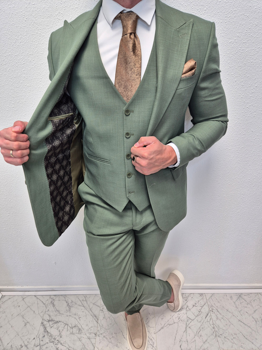 Amalfi Pastel Groen Heren 3-delig Pak Patroon