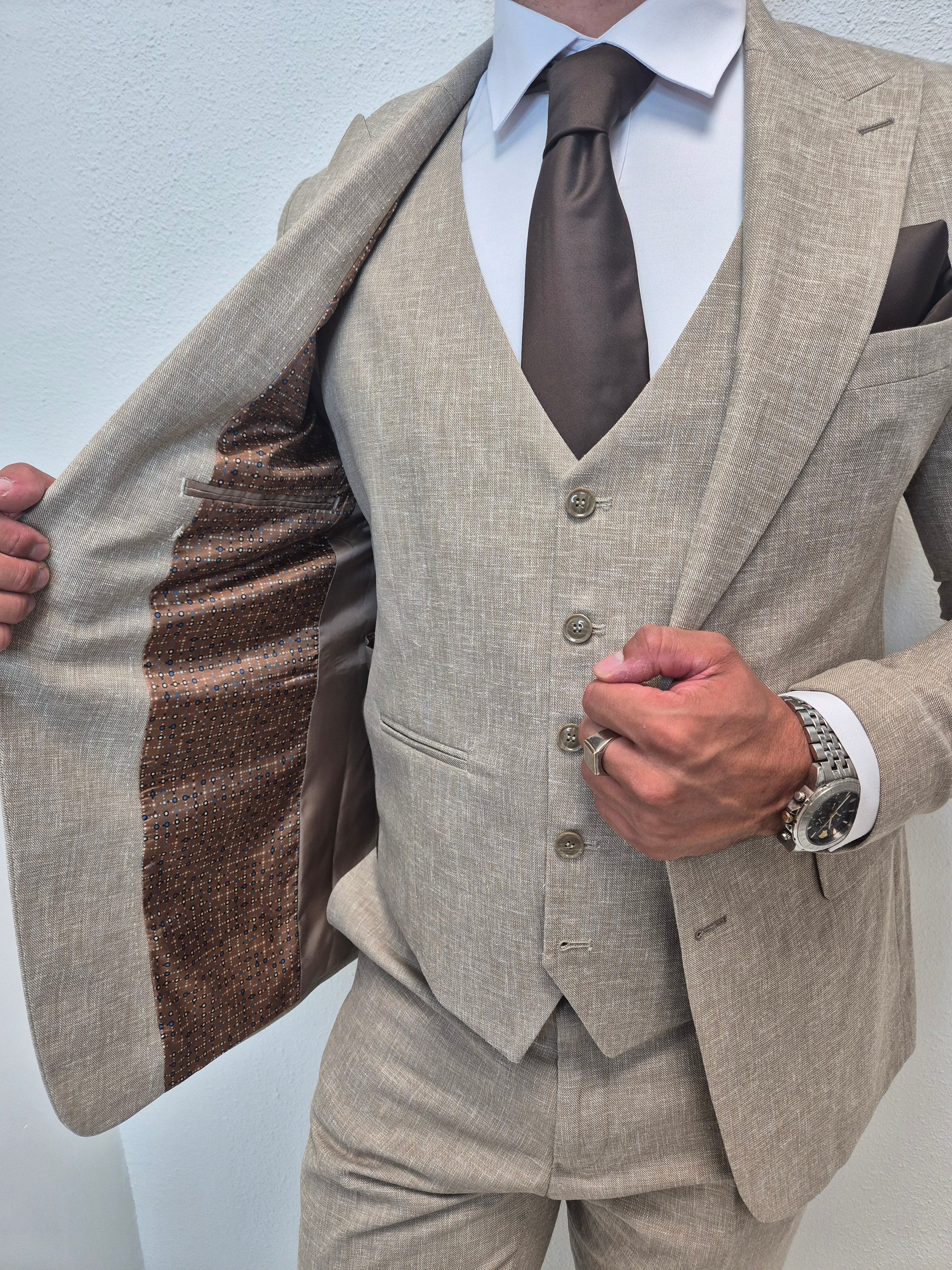 Amalfi Pastel Taupe Heren 3-delig Pak Patroon