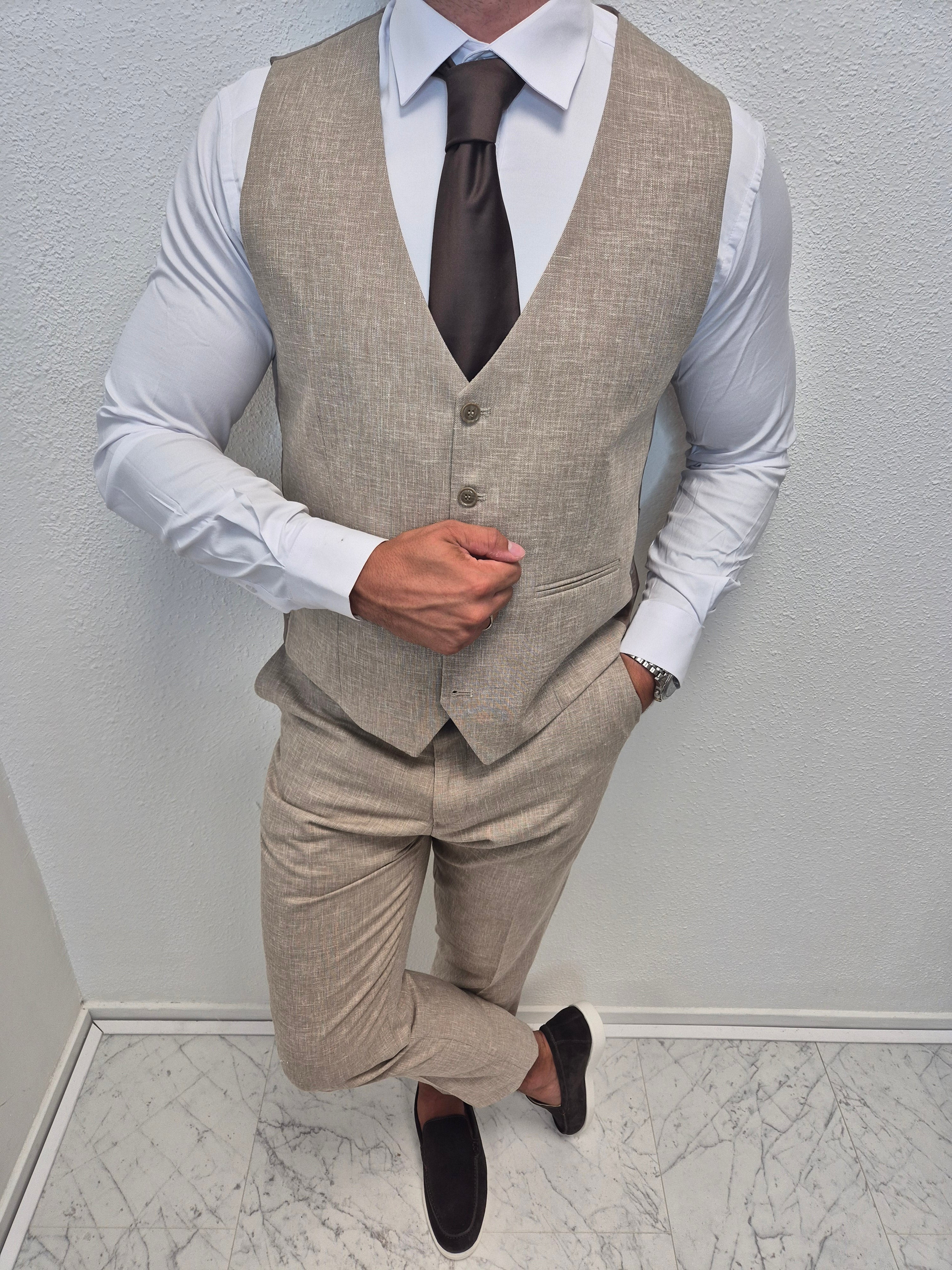 Amalfi Pastel Taupe Heren 3-delig Pak Patroon