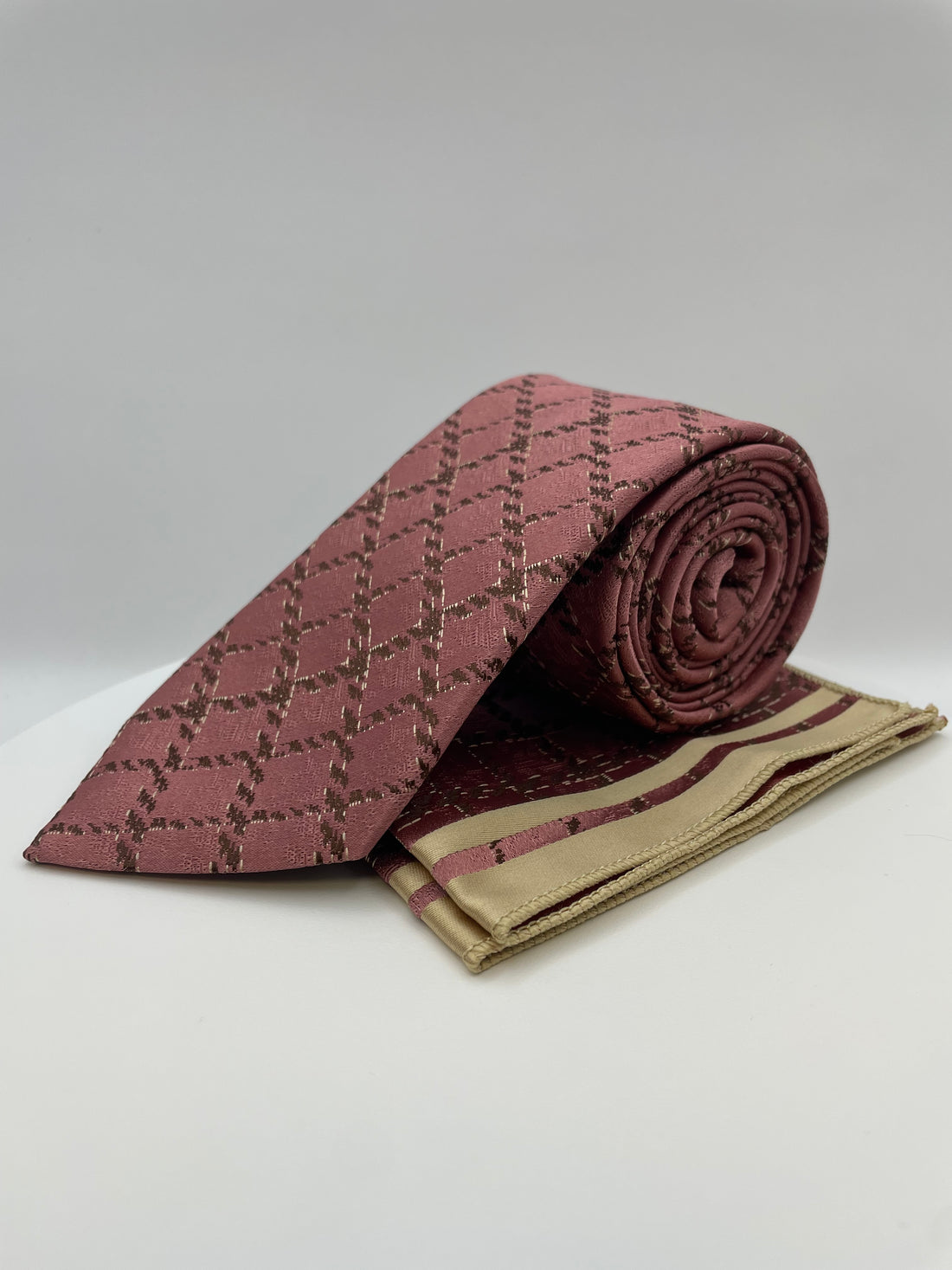Oud Roze Goud Patroon - Stropdas en Pochet - Model SP1068
