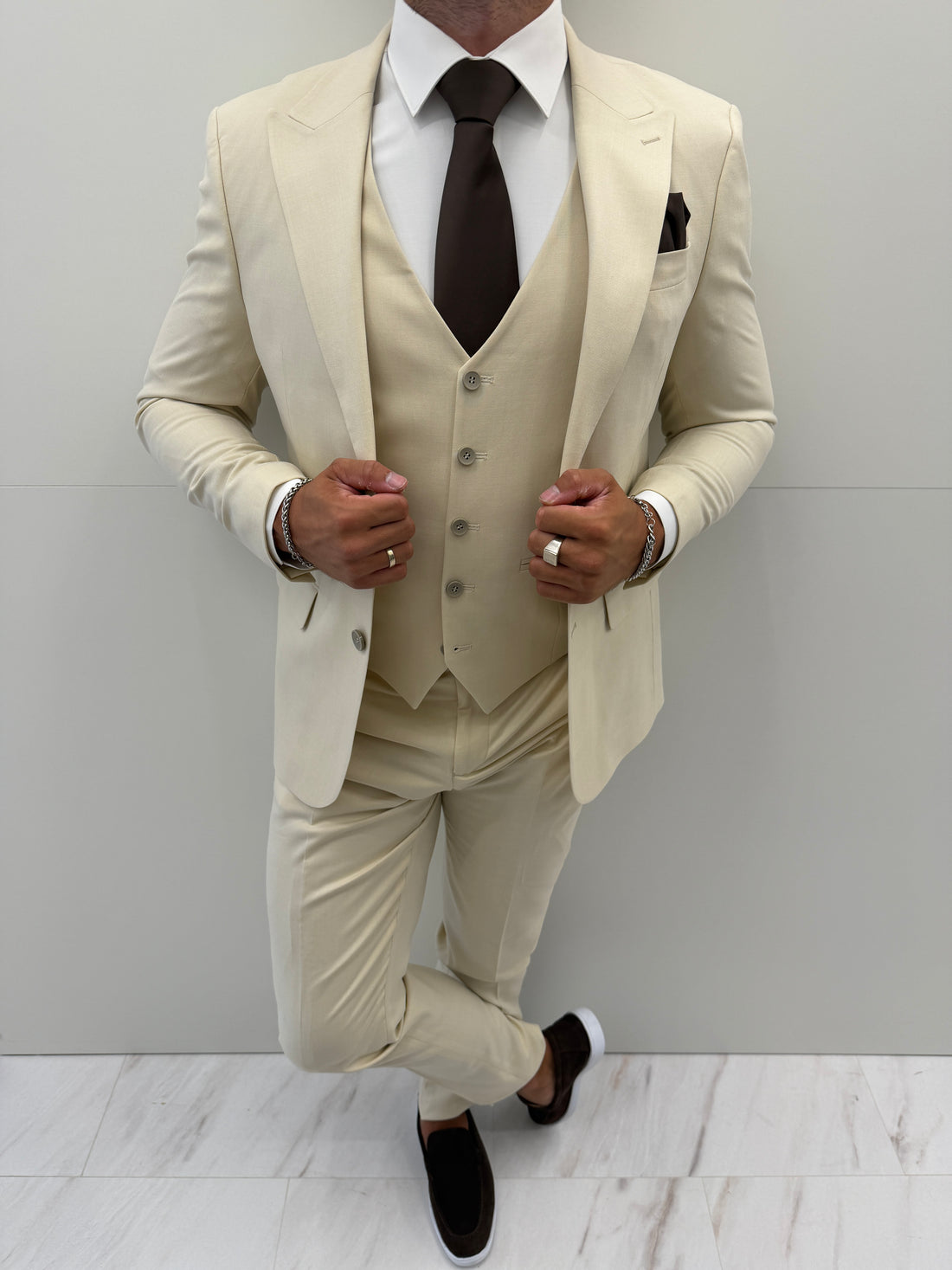 Cannes Beige Klassiek Heren 3-delig Pak