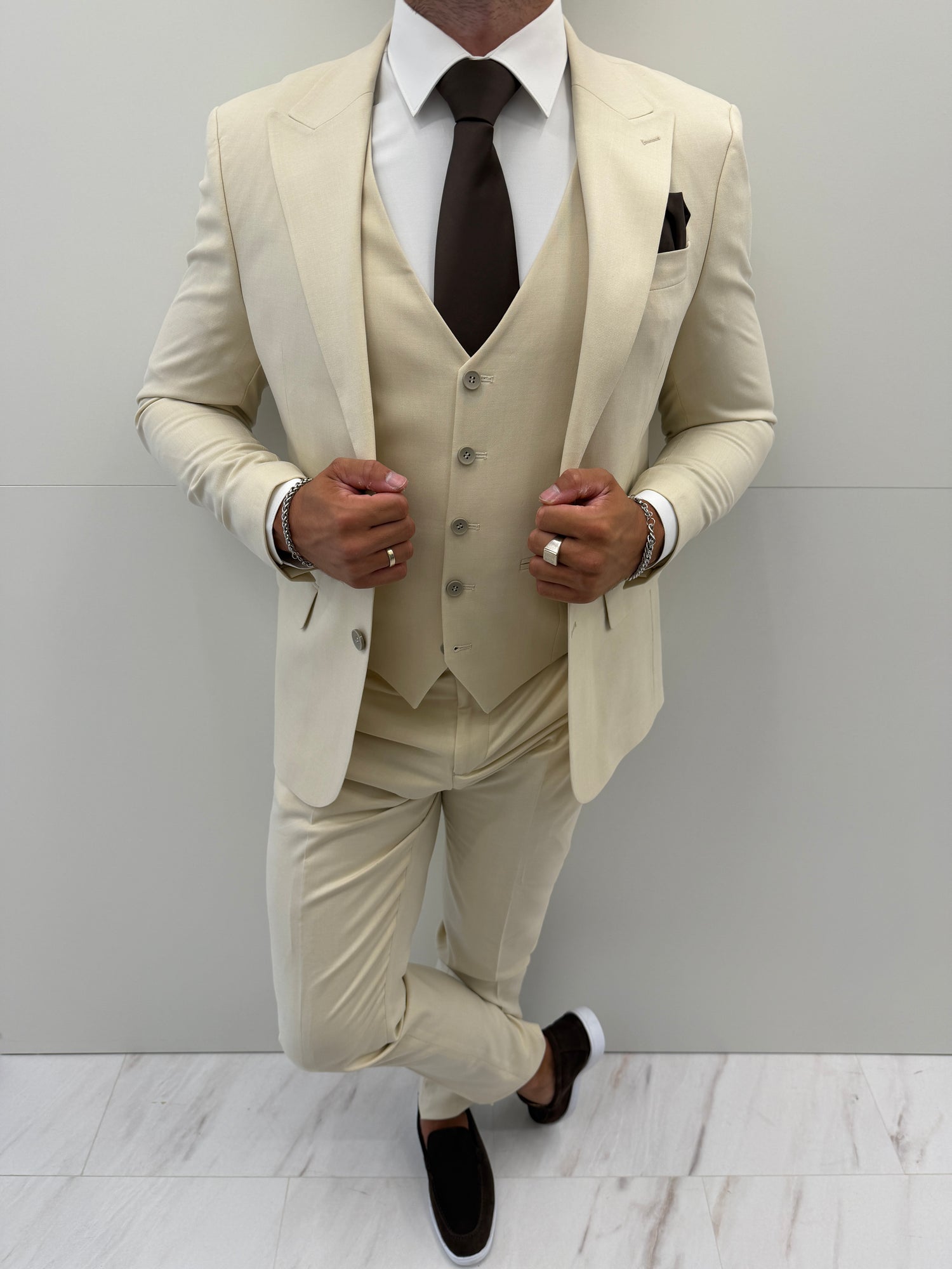 Cannes Beige Klassiek Heren 3-delig Pak