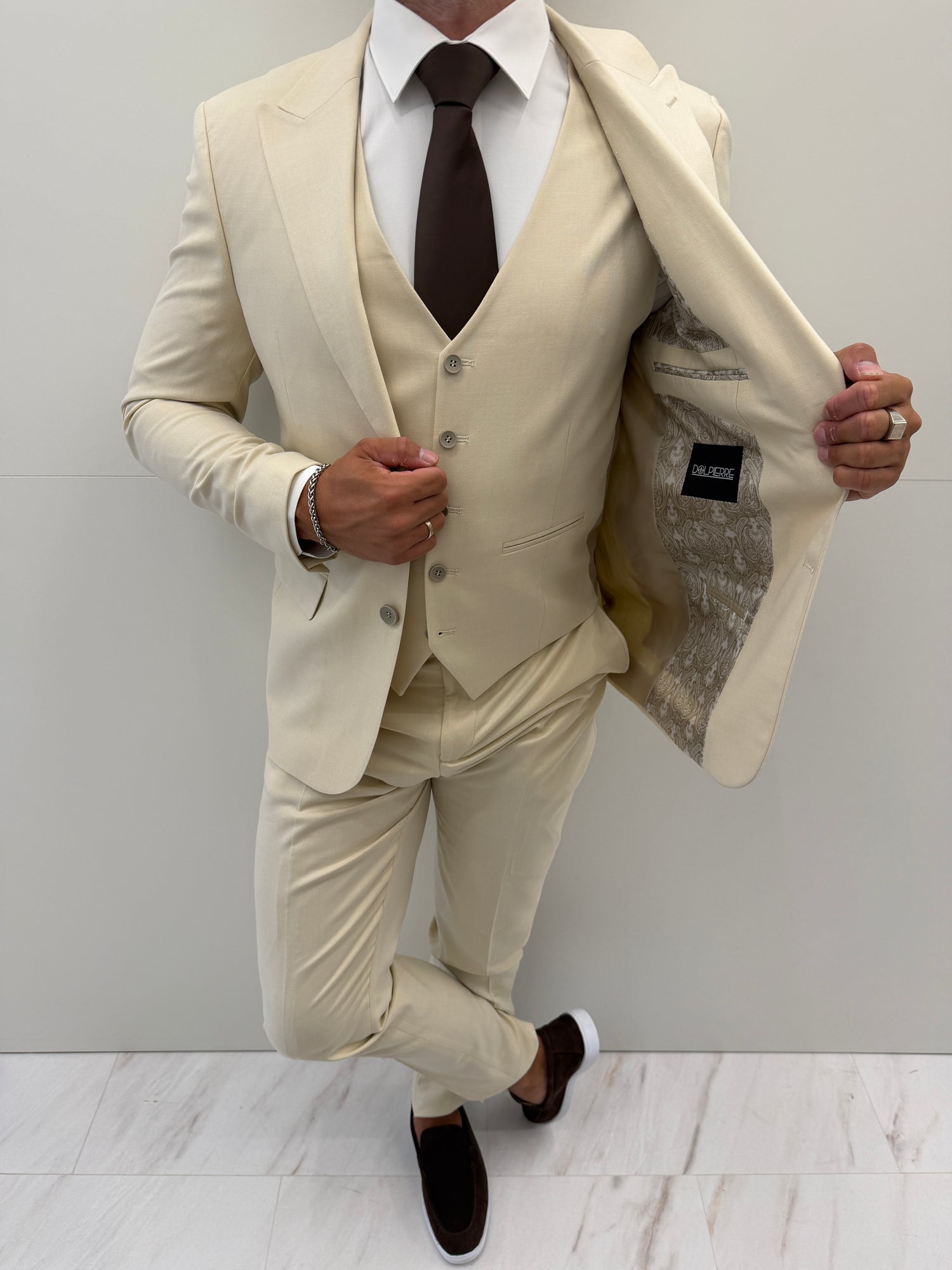Cannes Beige Klassiek Heren 3-delig Pak