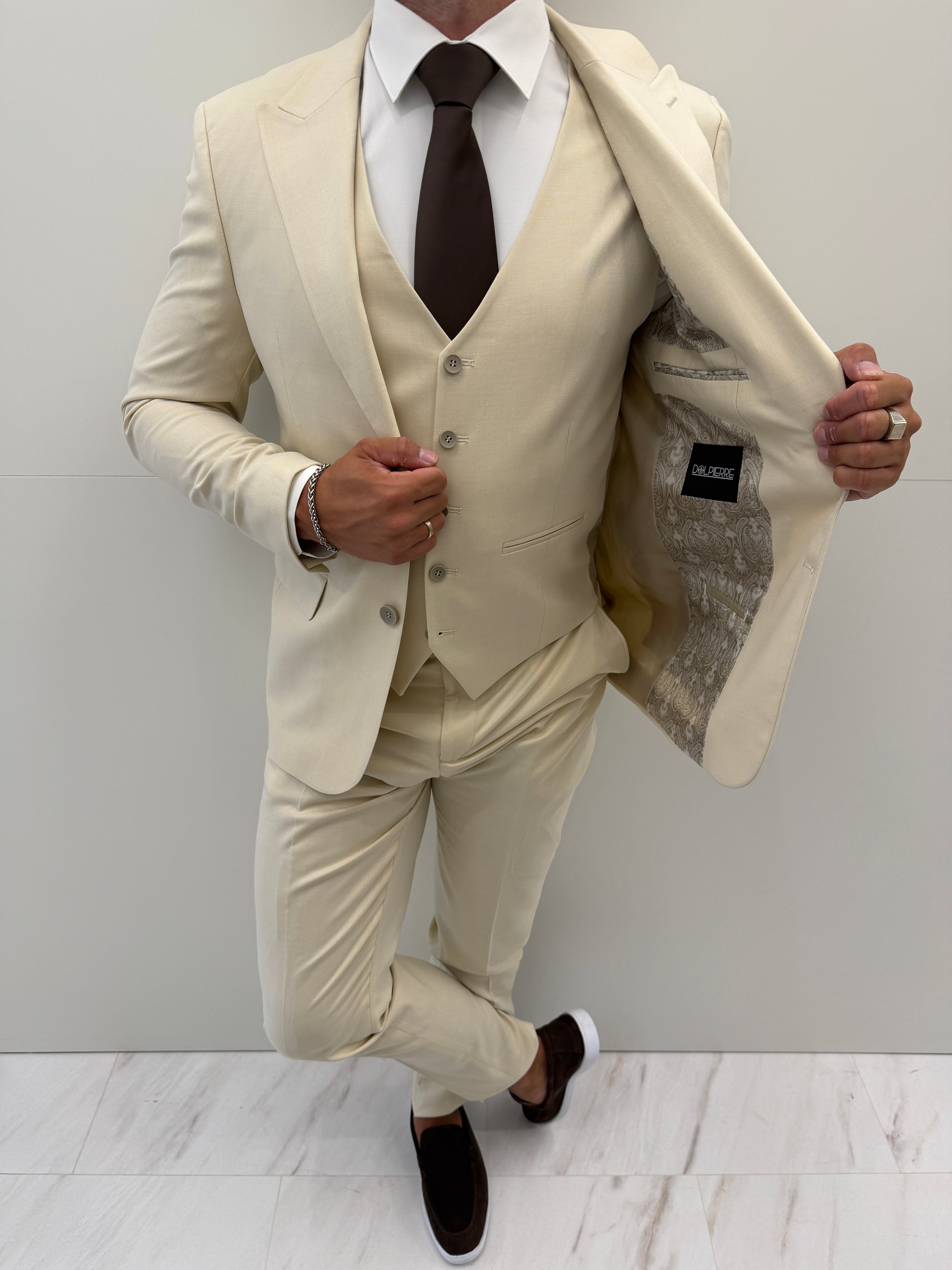 Cannes Beige Klassiek Heren 3-delig Pak