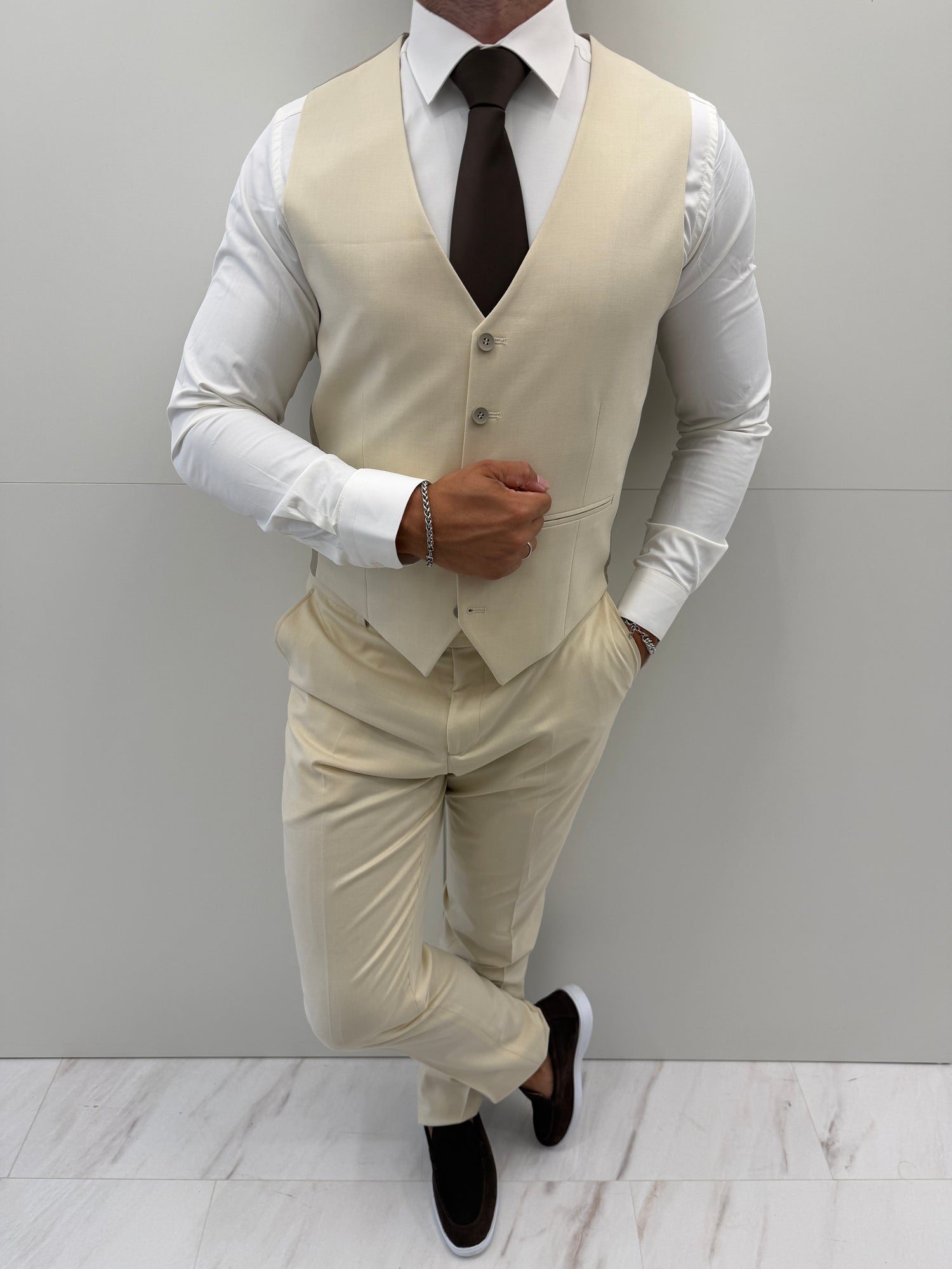 Cannes Beige Klassiek Heren 3-delig Pak