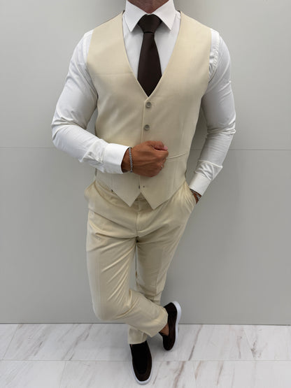 Cannes Beige Klassiek Heren 3-delig Pak