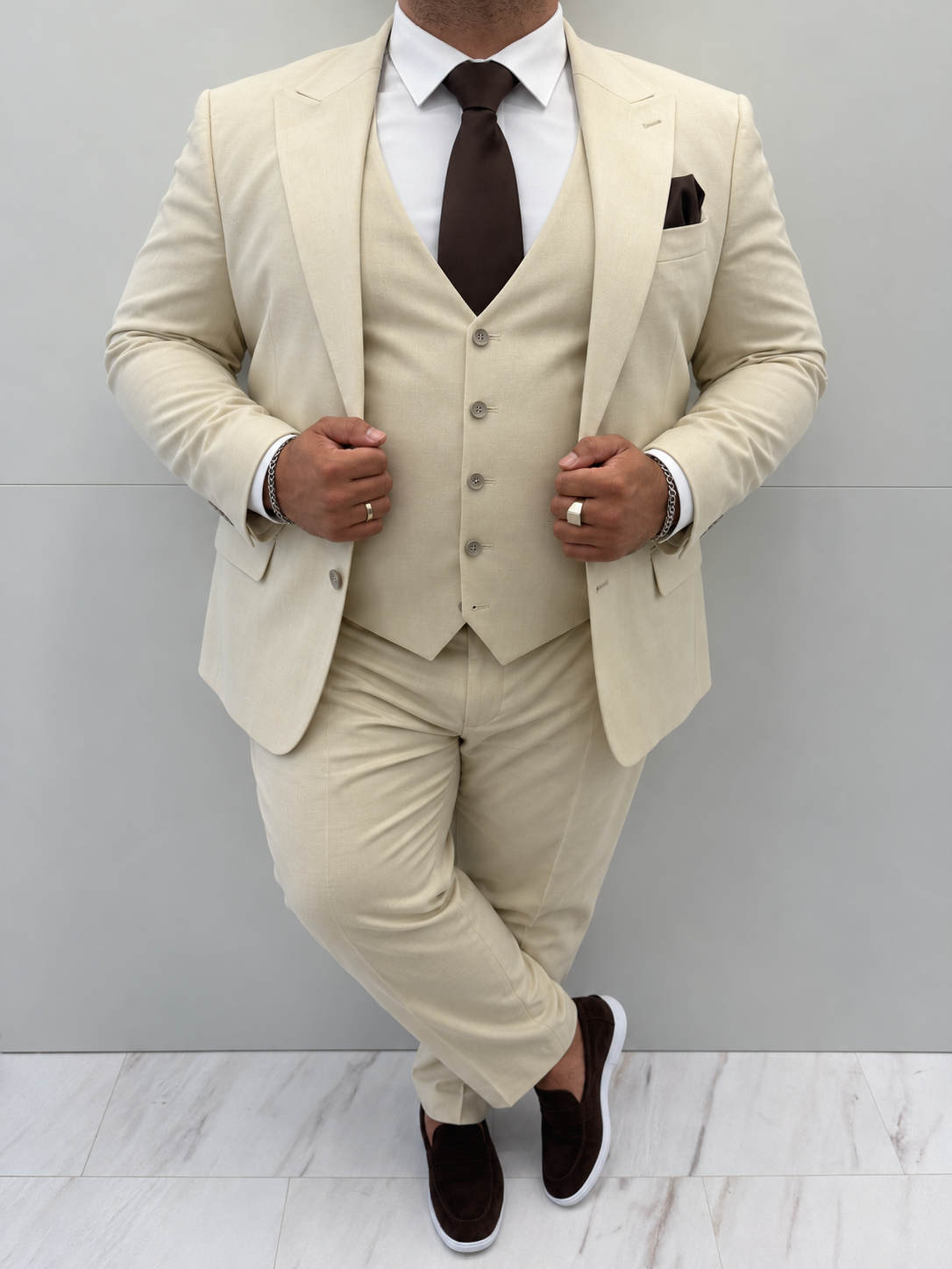 Cannes Beige Grote Maten Klassiek Heren 3-delig Pak