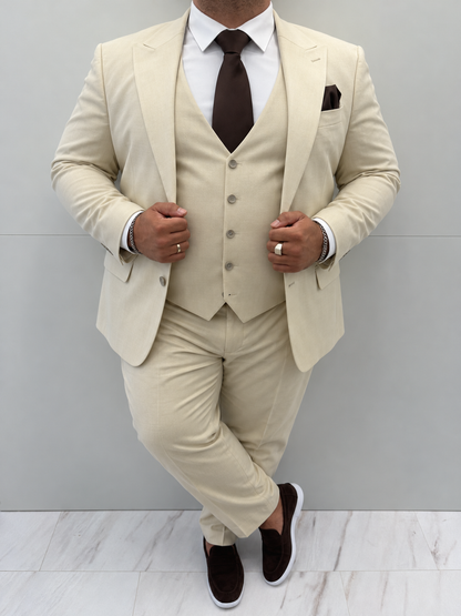 Cannes Beige Grote Maten Klassiek Heren 3-delig Pak