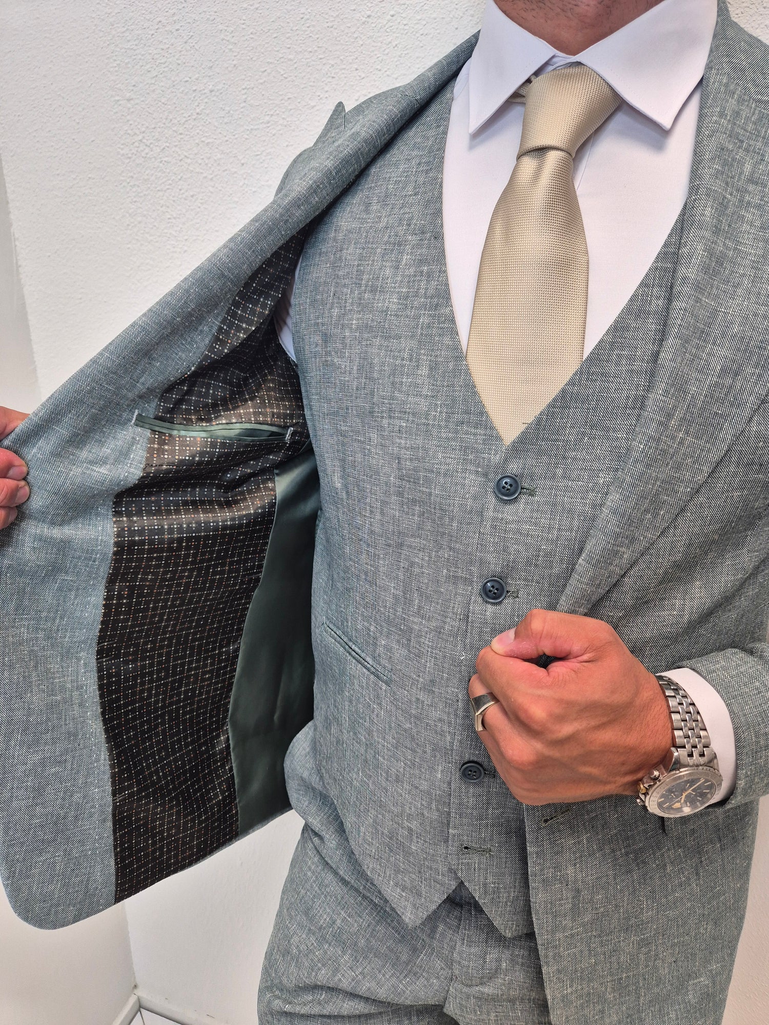 Capri Pastel Groen Heren 3-delig Pak Patroon