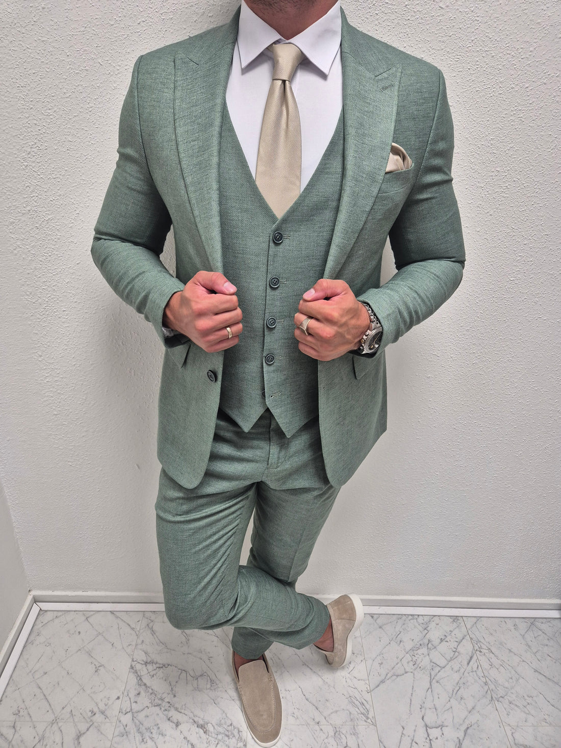 Casablanca Pastel Groen Heren 3-delig Pak Klassiek