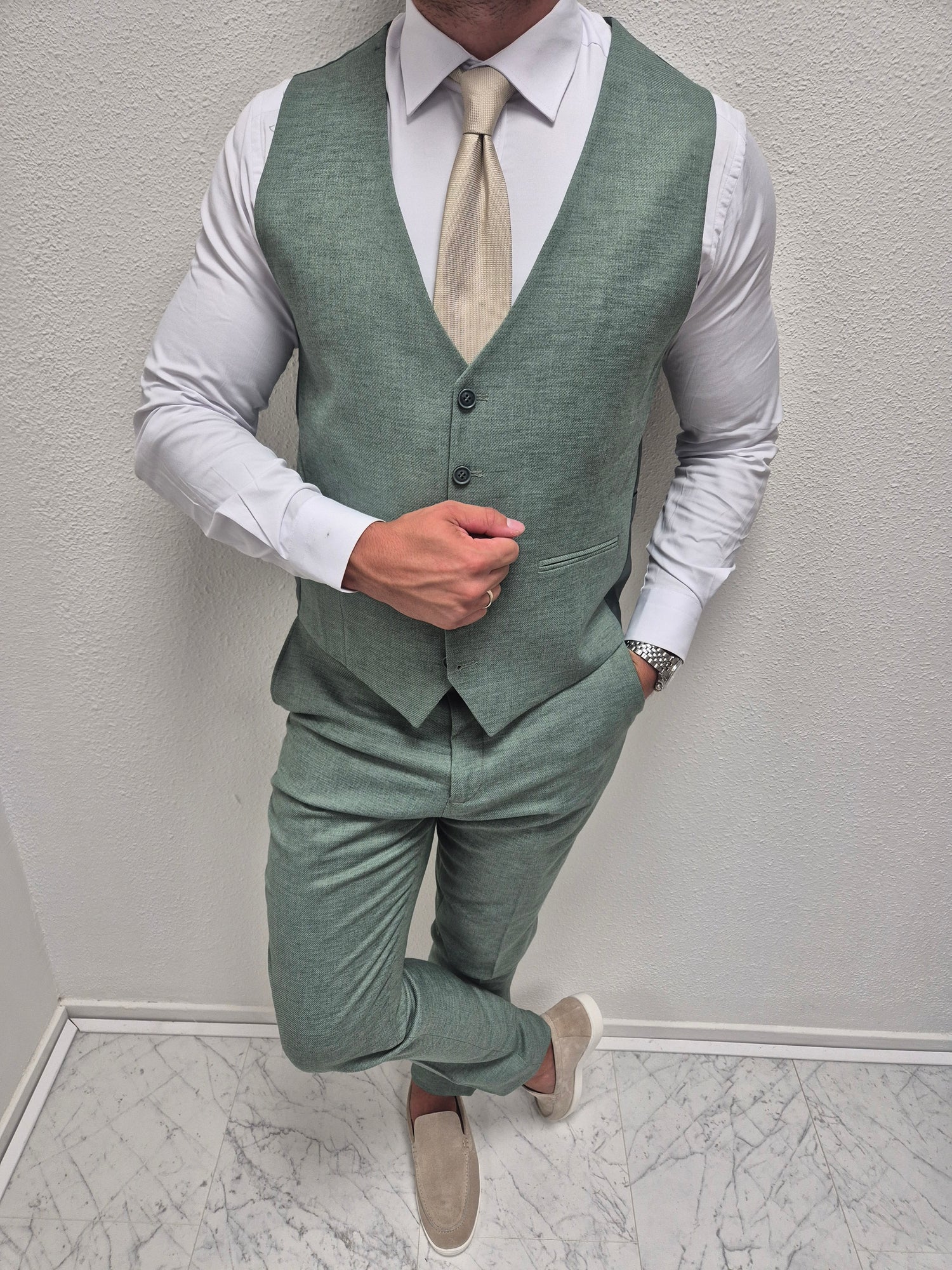 Casablanca Pastel Groen Heren 3-delig Pak Klassiek