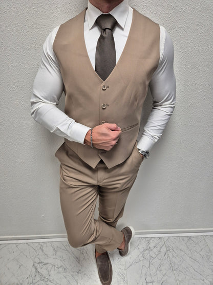 Cordoba Beige Taupe Heren 3-delig Pak Klassiek
