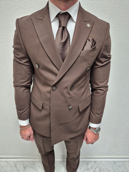 Cordoba Donker Bruin Double Breasted Heren 2-delig Pak Klassiek
