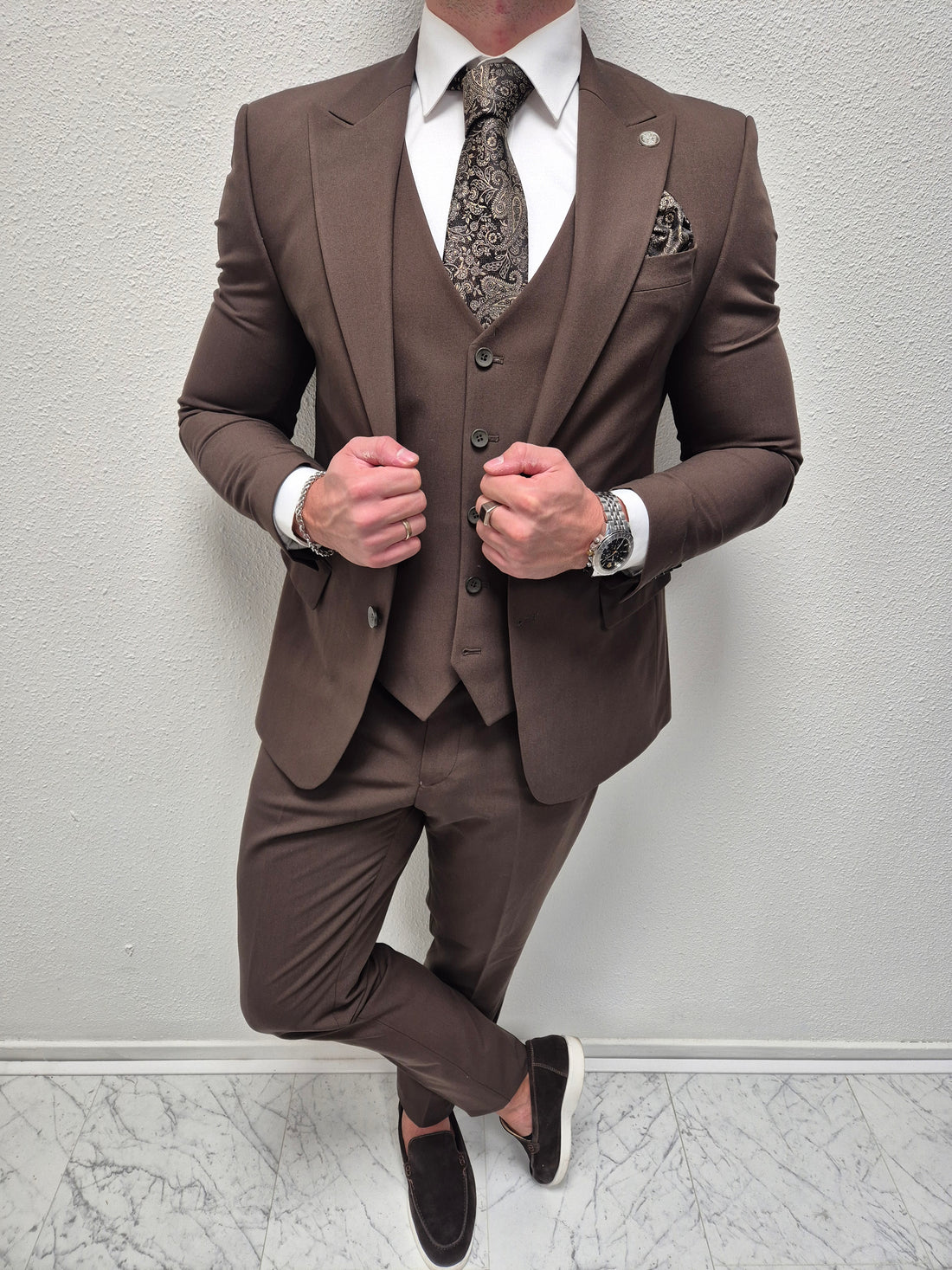 Cordoba Donker Bruin Heren 3-delig Pak Klassiek
