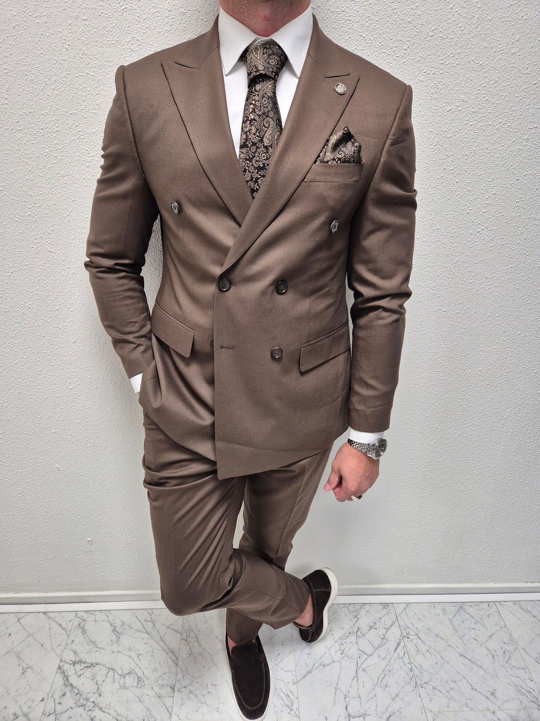 Cordoba Mokka Bruin Double Breasted Heren 2-delig Pak Klassiek