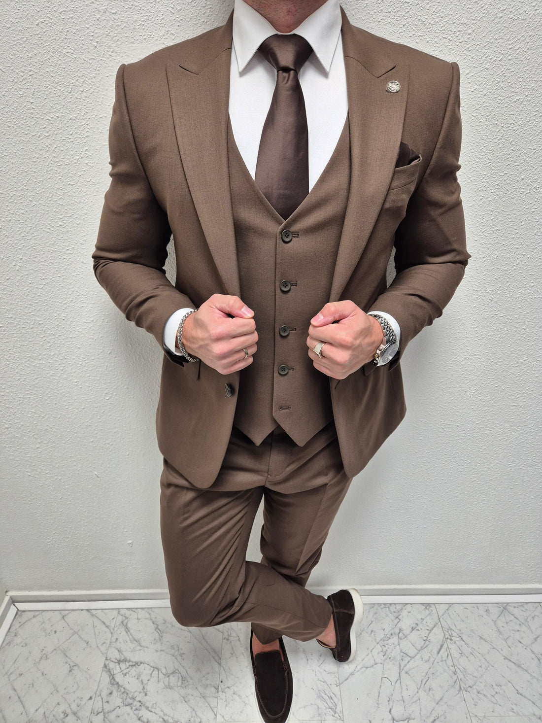 Cordoba Mokka Bruin Heren 3-delig Pak Klassiek
