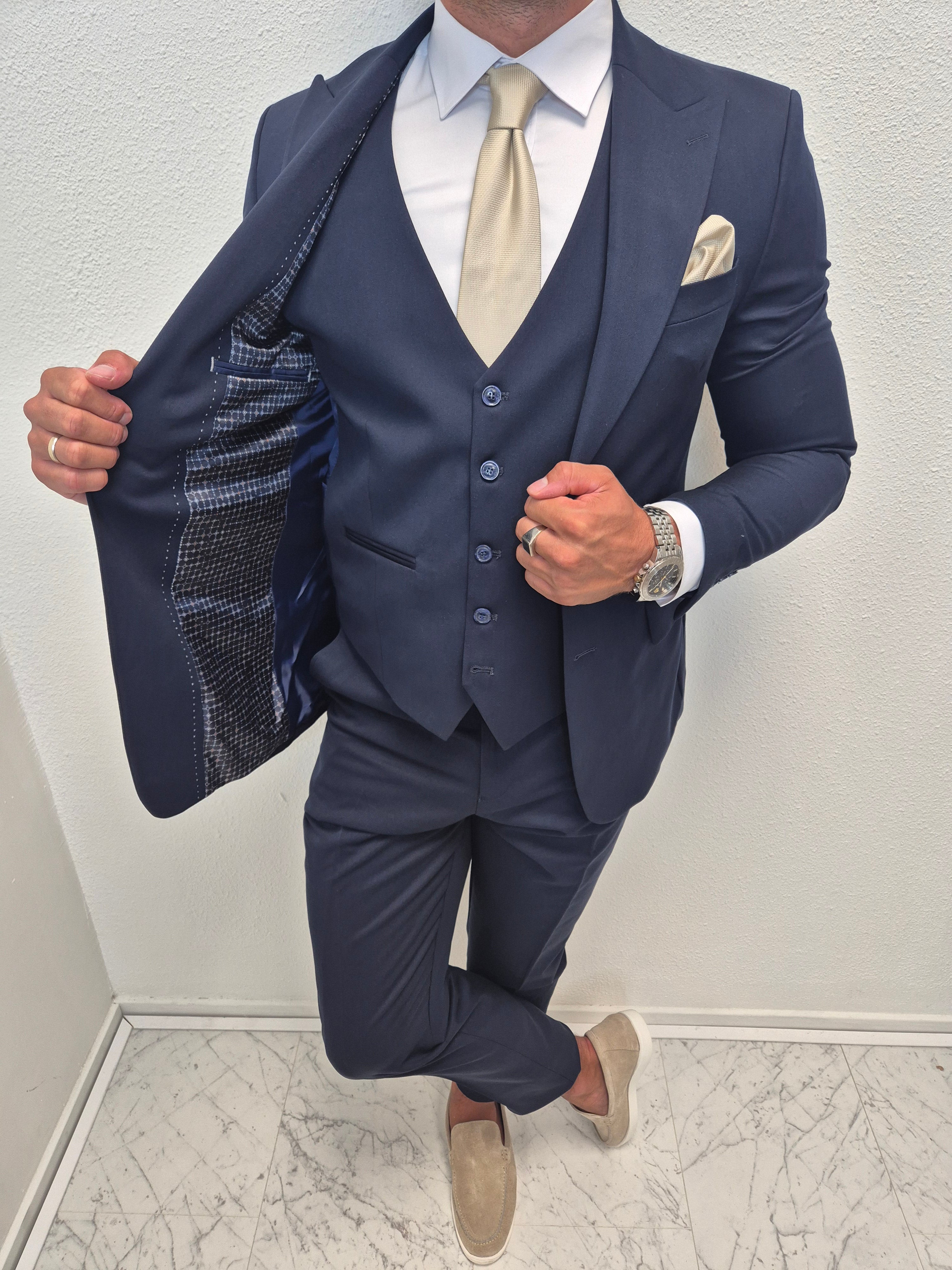 Corfu Donker Blauw Heren 3-delig Pak Klassiek