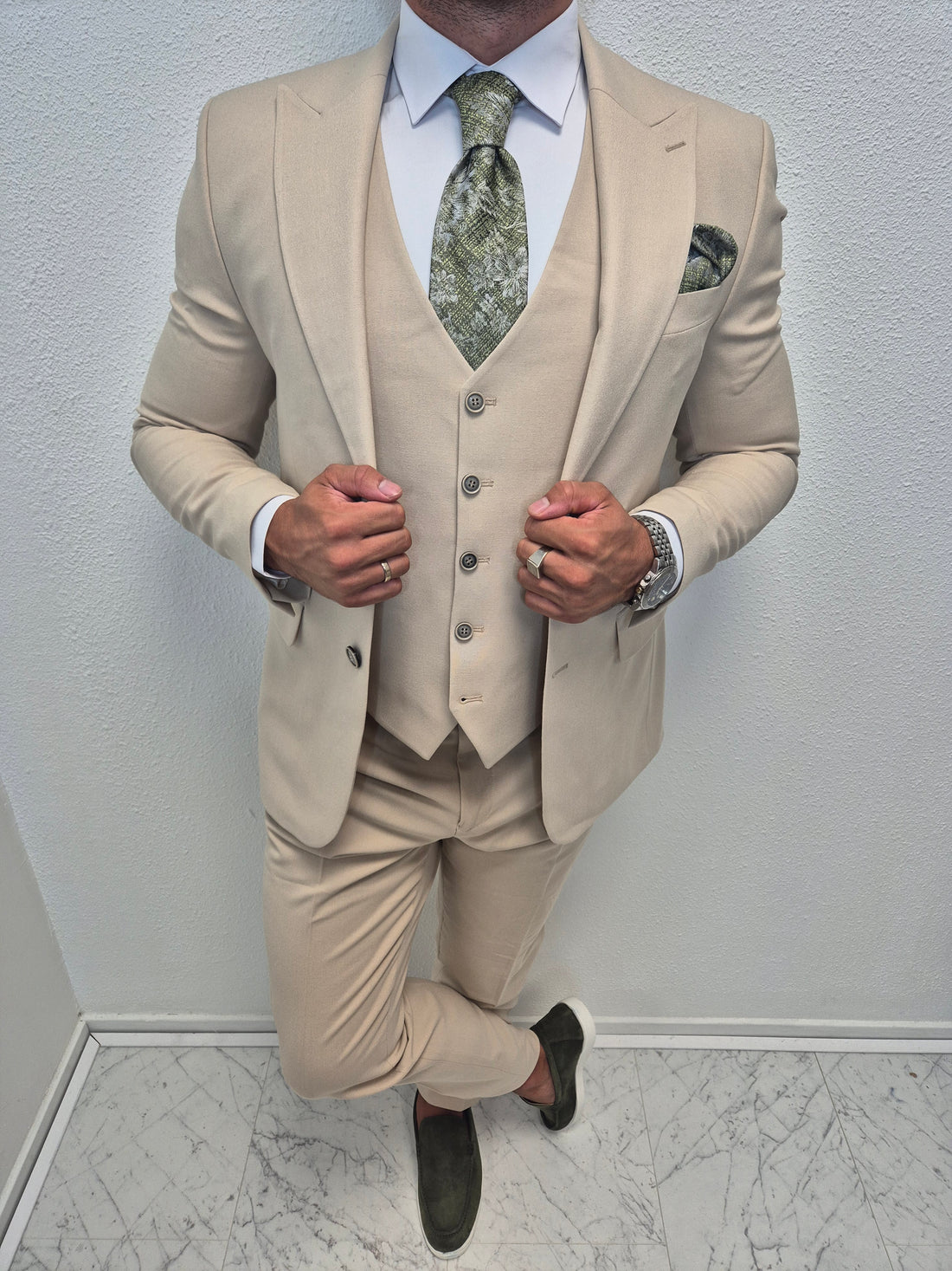 Corfu Zand Beige Heren 3-delig Pak Klassiek