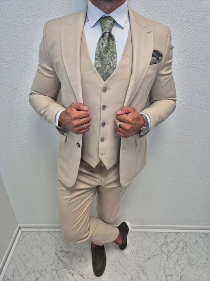 Corfu Zand Beige Heren 3-delig Pak Klassiek