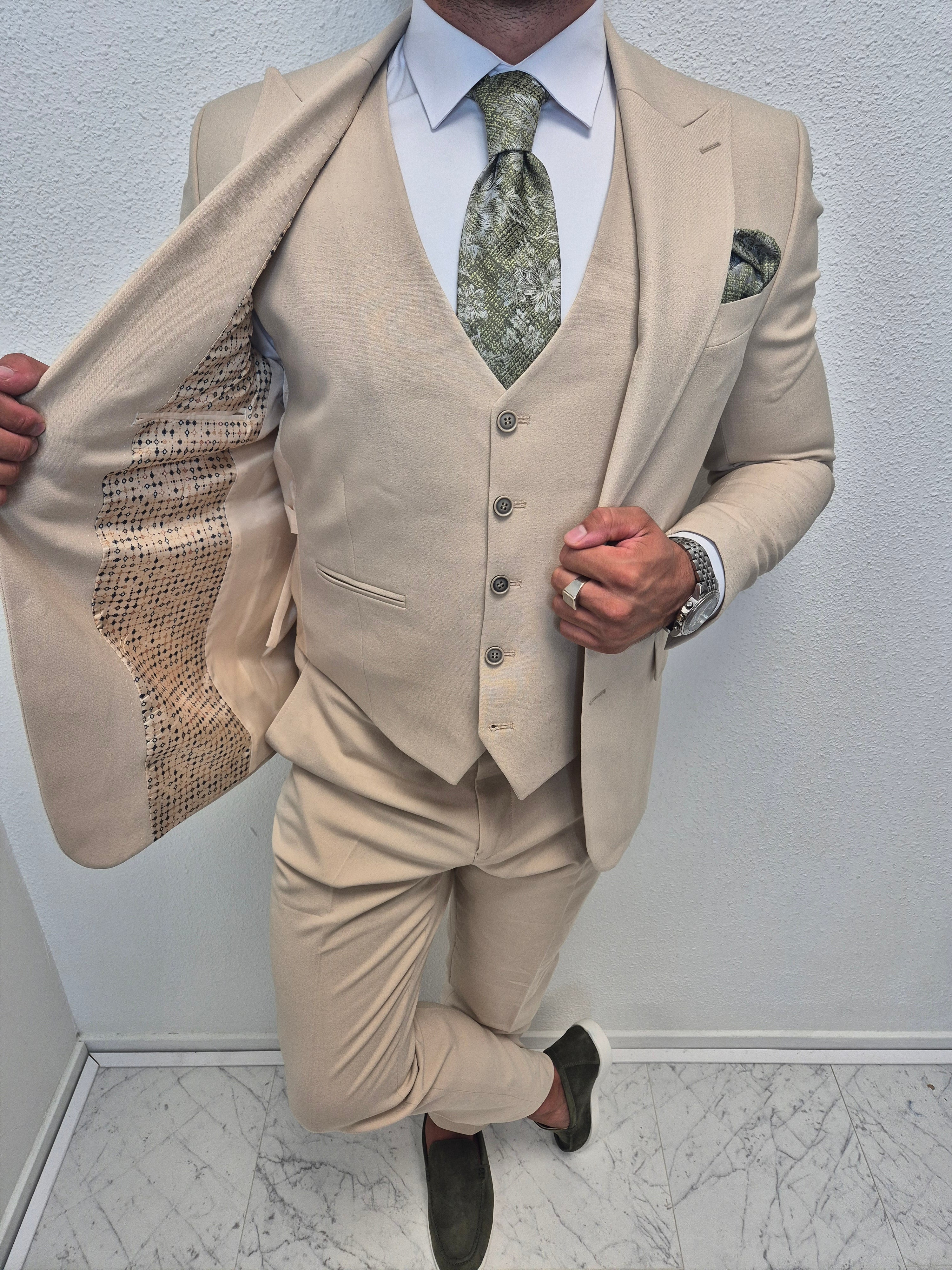 Corfu Zand Beige Heren 3-delig Pak Klassiek