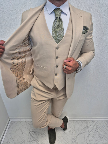 Corfu Zand Beige Heren 3-delig Pak Klassiek