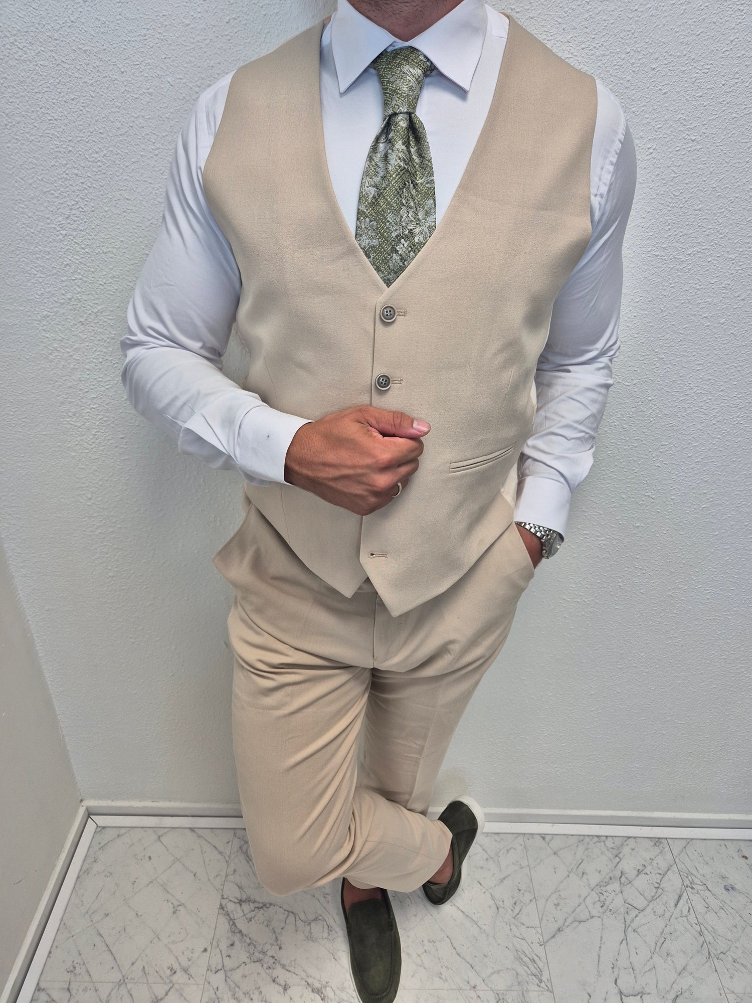 Corfu Zand Beige Heren 3-delig Pak Klassiek