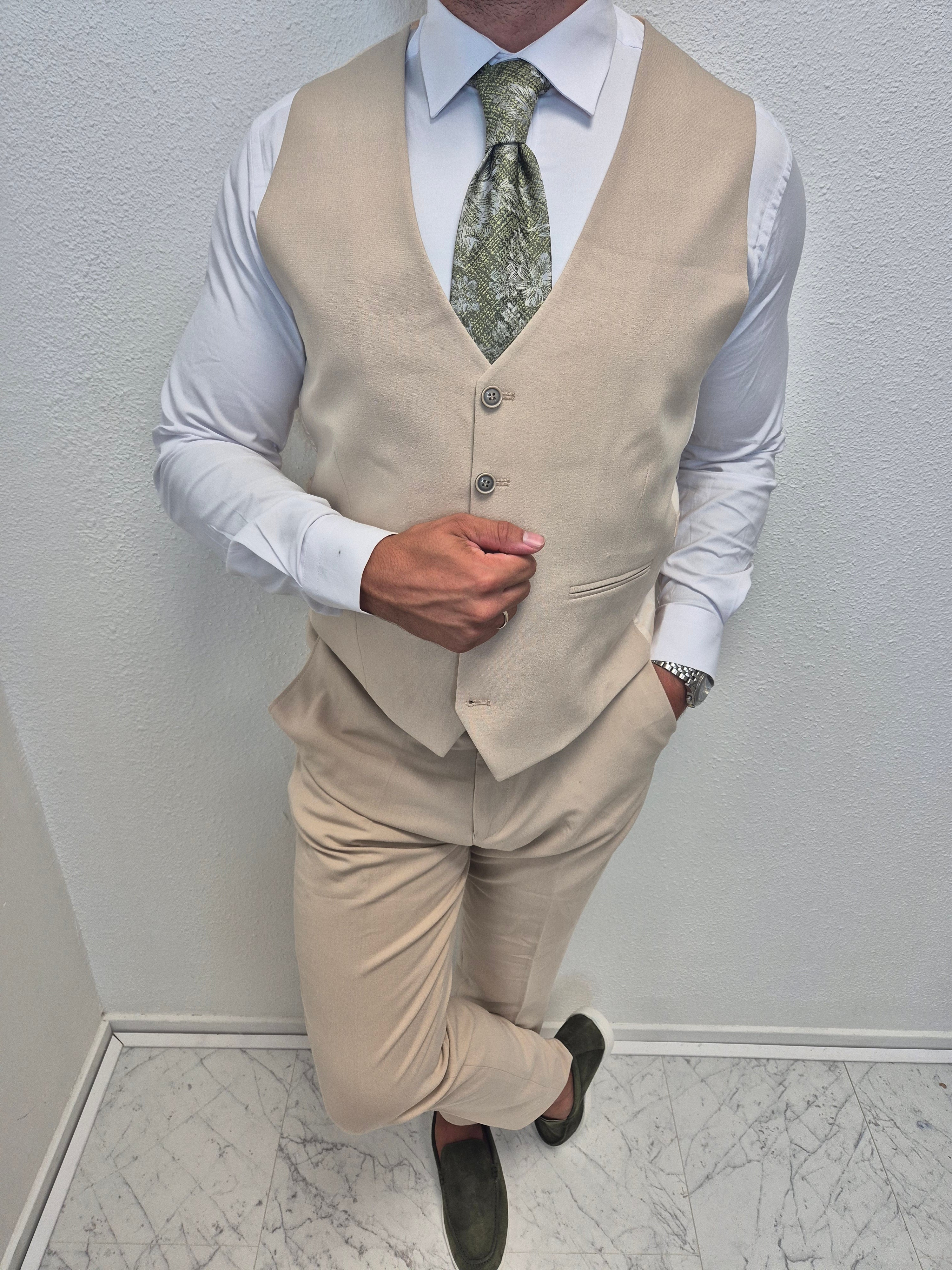 Corfu Zand Beige Heren 3-delig Pak Klassiek