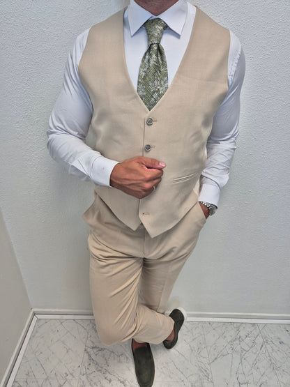 Corfu Zand Beige Heren 3-delig Pak Klassiek