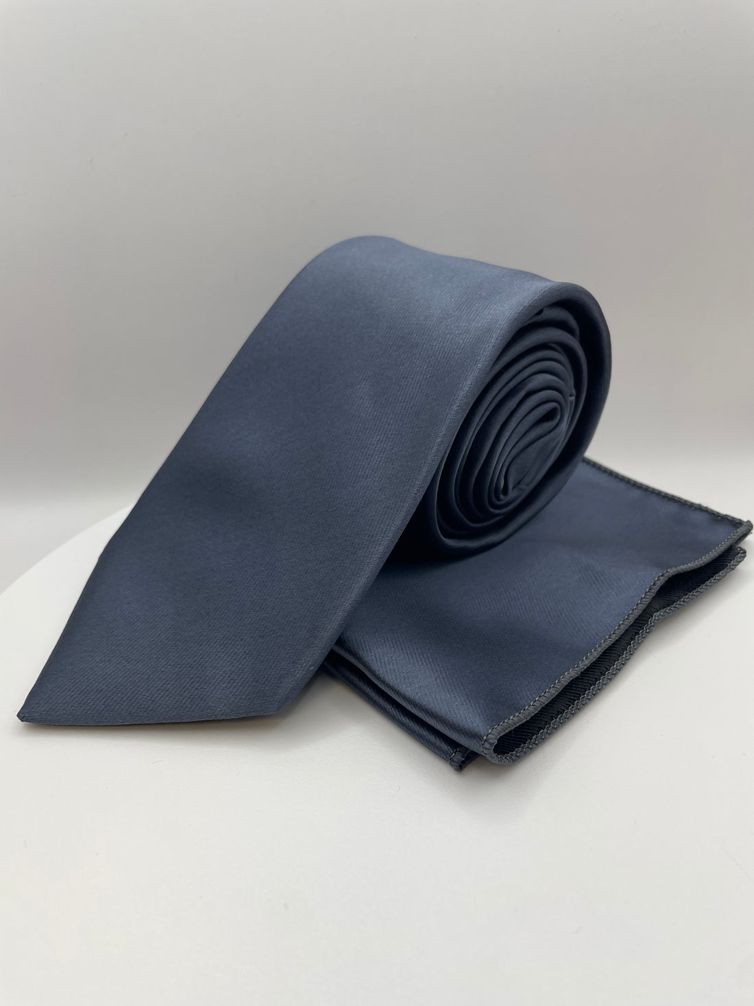 Grijs Blauw Satijn - Stropdas en Pochet - Model SP1073