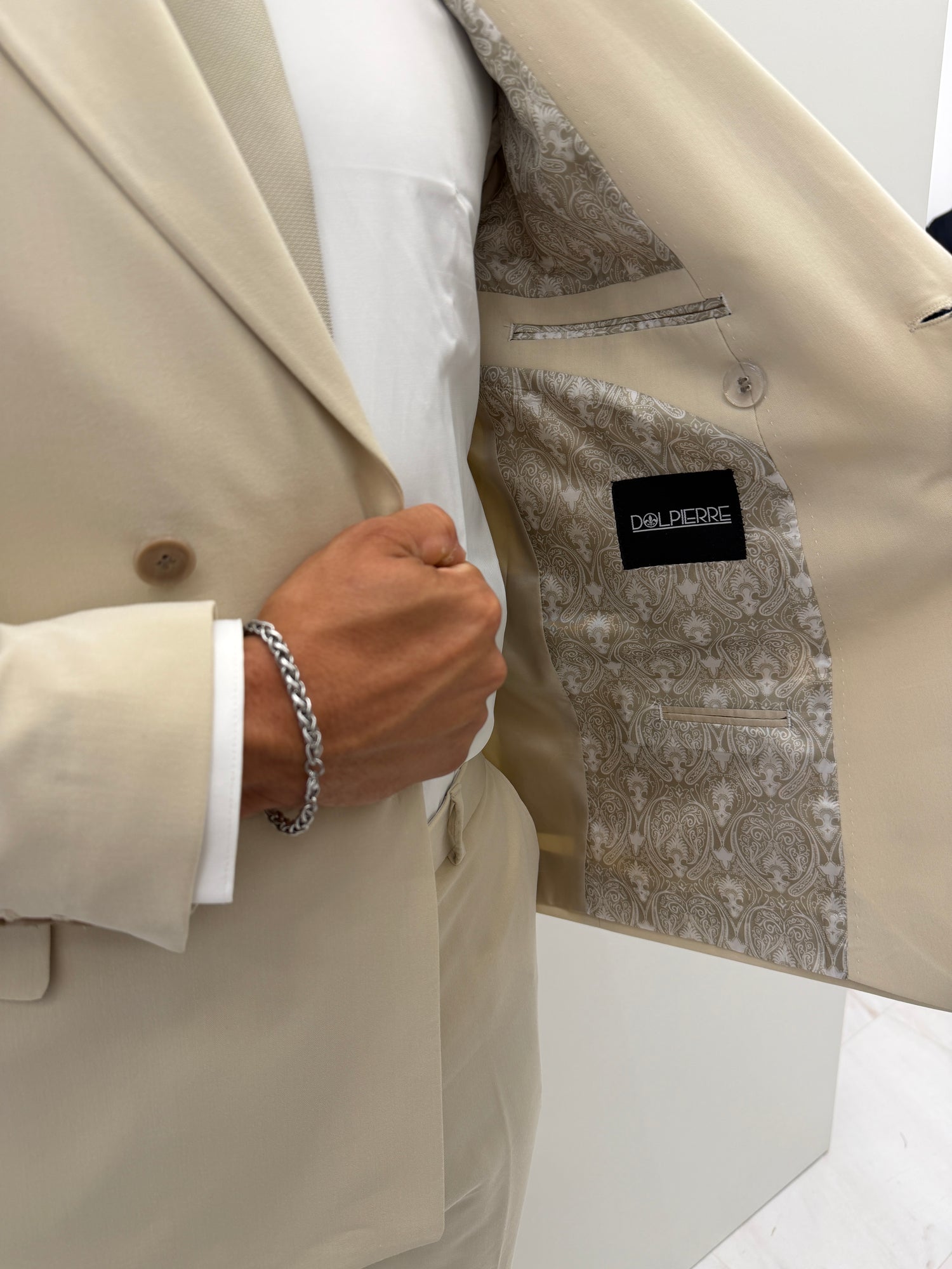 Doha Double Breasted Beige Klassiek Heren 2-delig Pak