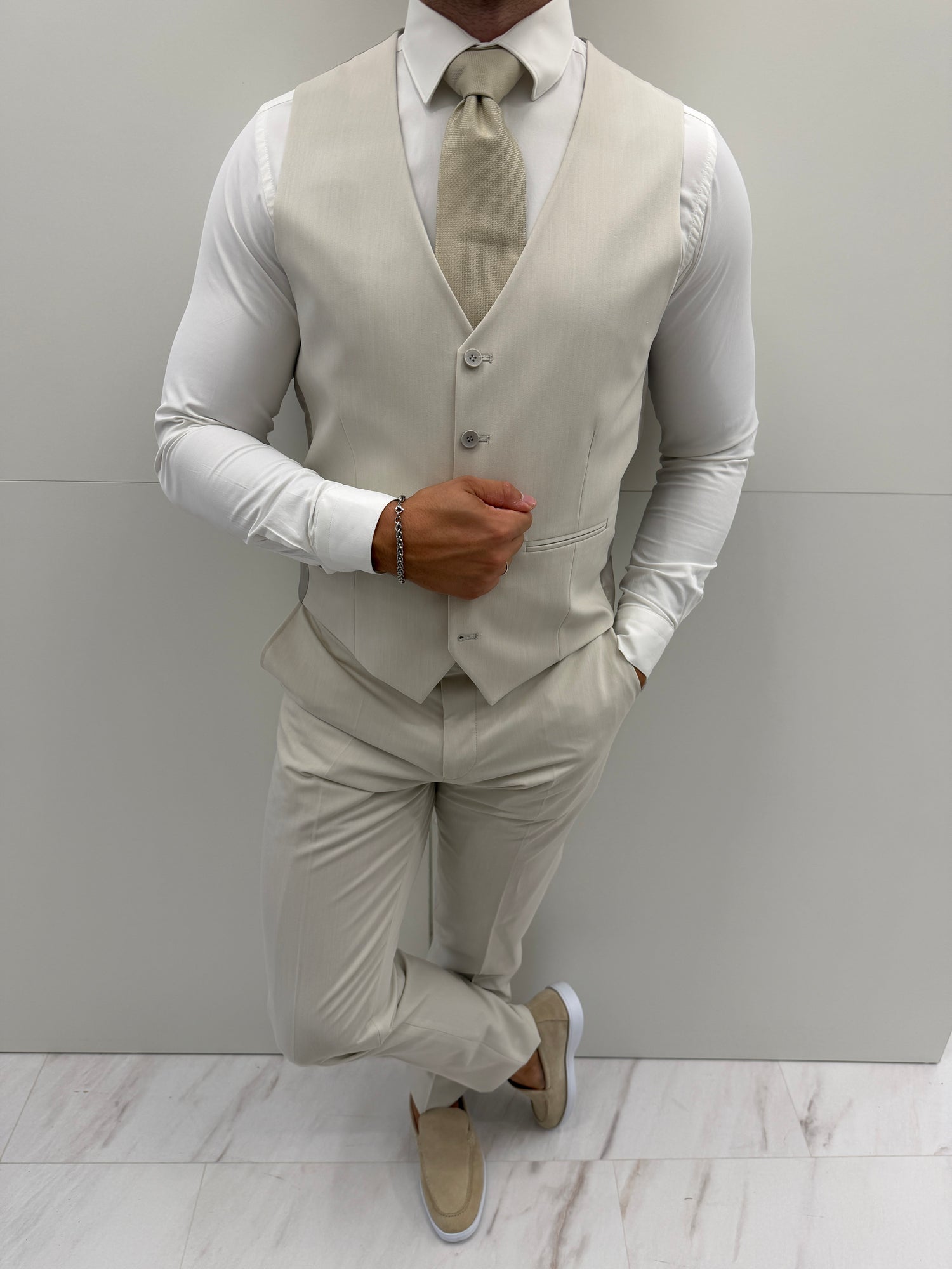 Doha Grijs Beige Klassiek Heren 3-delig Pak