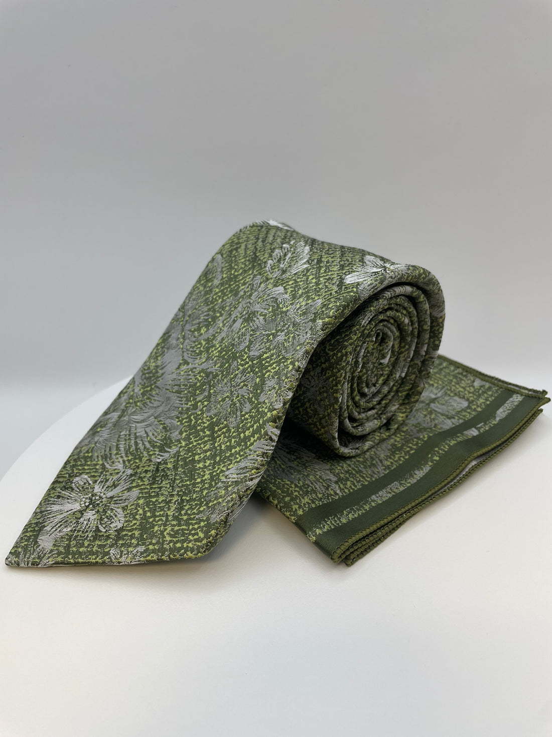 Licht Groen Bloemen - Stropdas en Pochet - Model SP1045