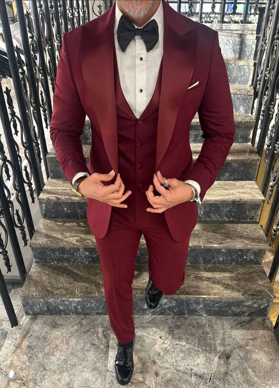 Venice Bordeaux Rood Heren 3-delig Smoking Tuxedo Pak