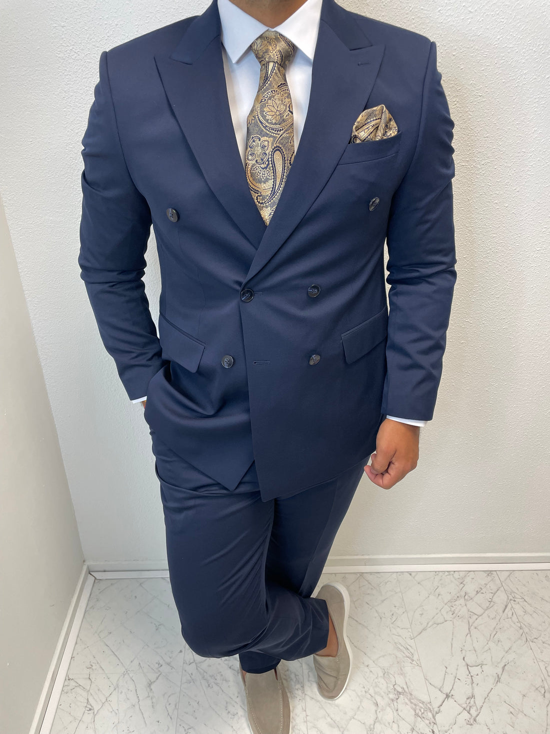 Corfu Donker Blauw Double Breasted Heren 2-delig Pak Klassiek