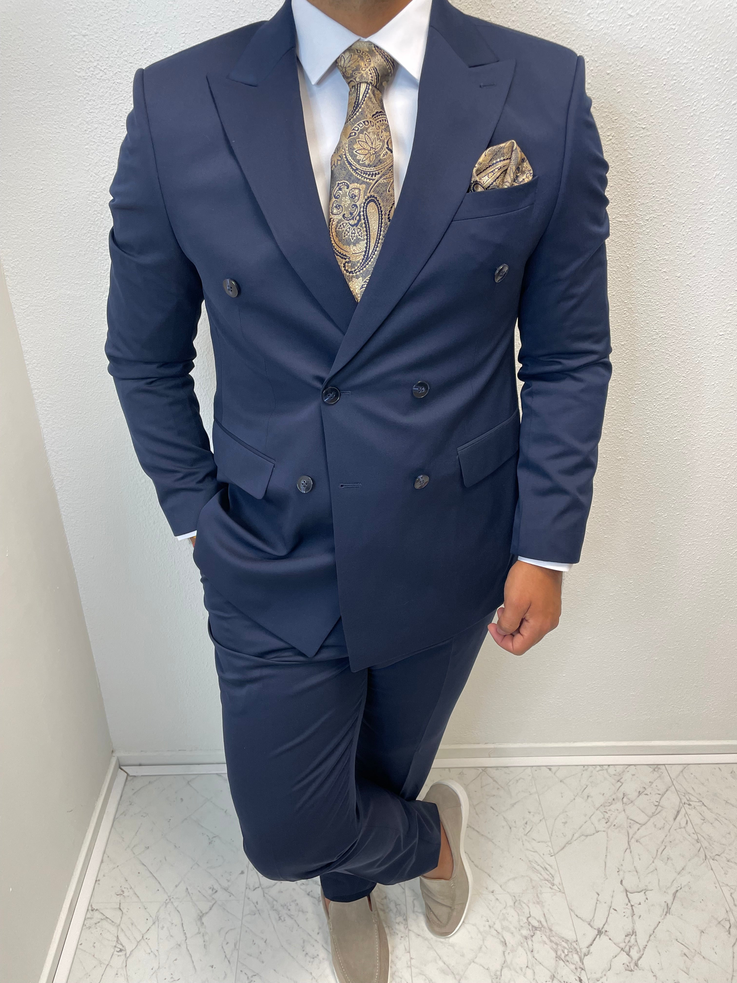 Corfu Donker Blauw Double Breasted Heren 2-delig Pak Klassiek