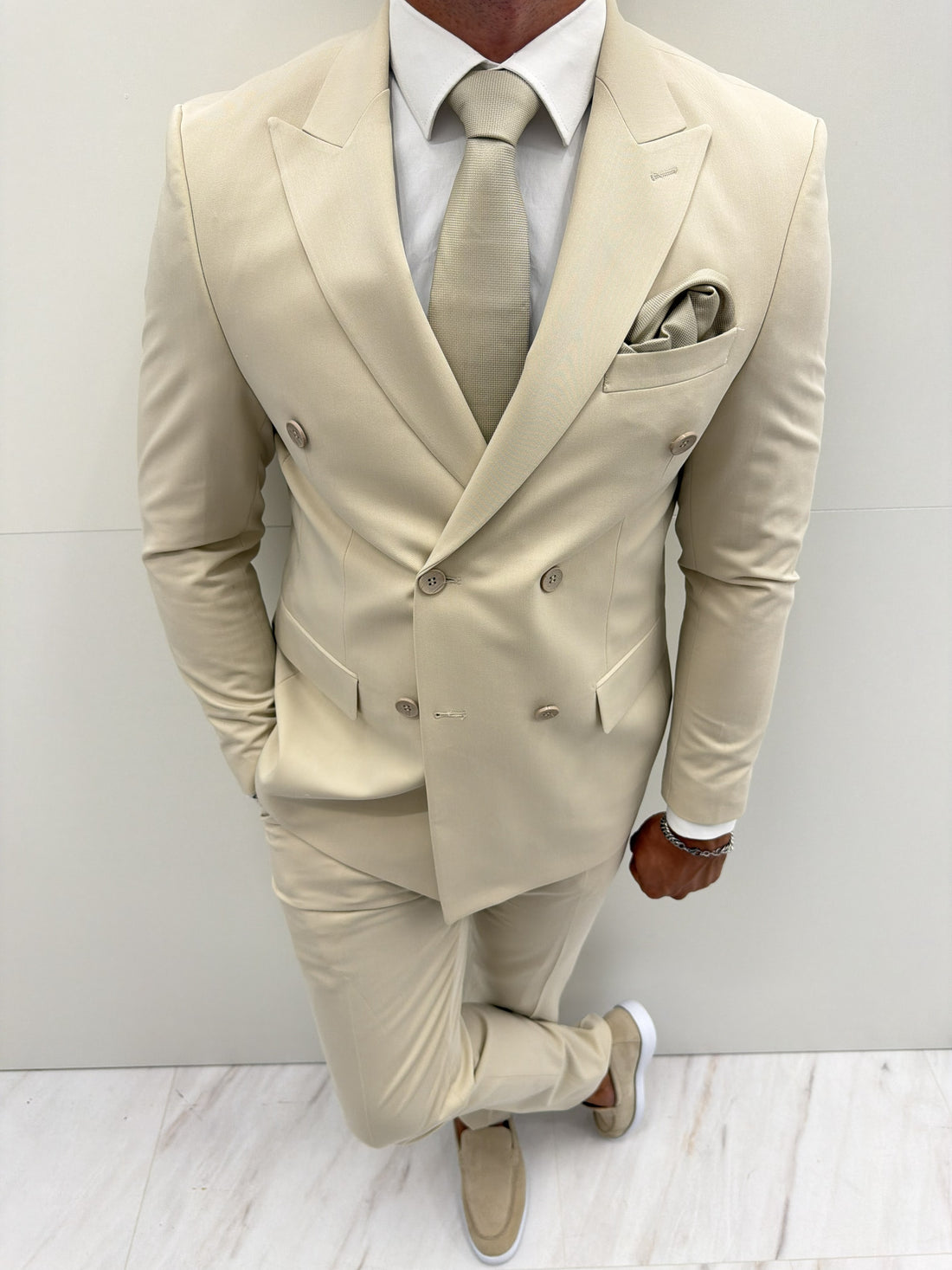 Firenze Pastel Beige Klassiek Double Breasted Heren 2-delig Pak