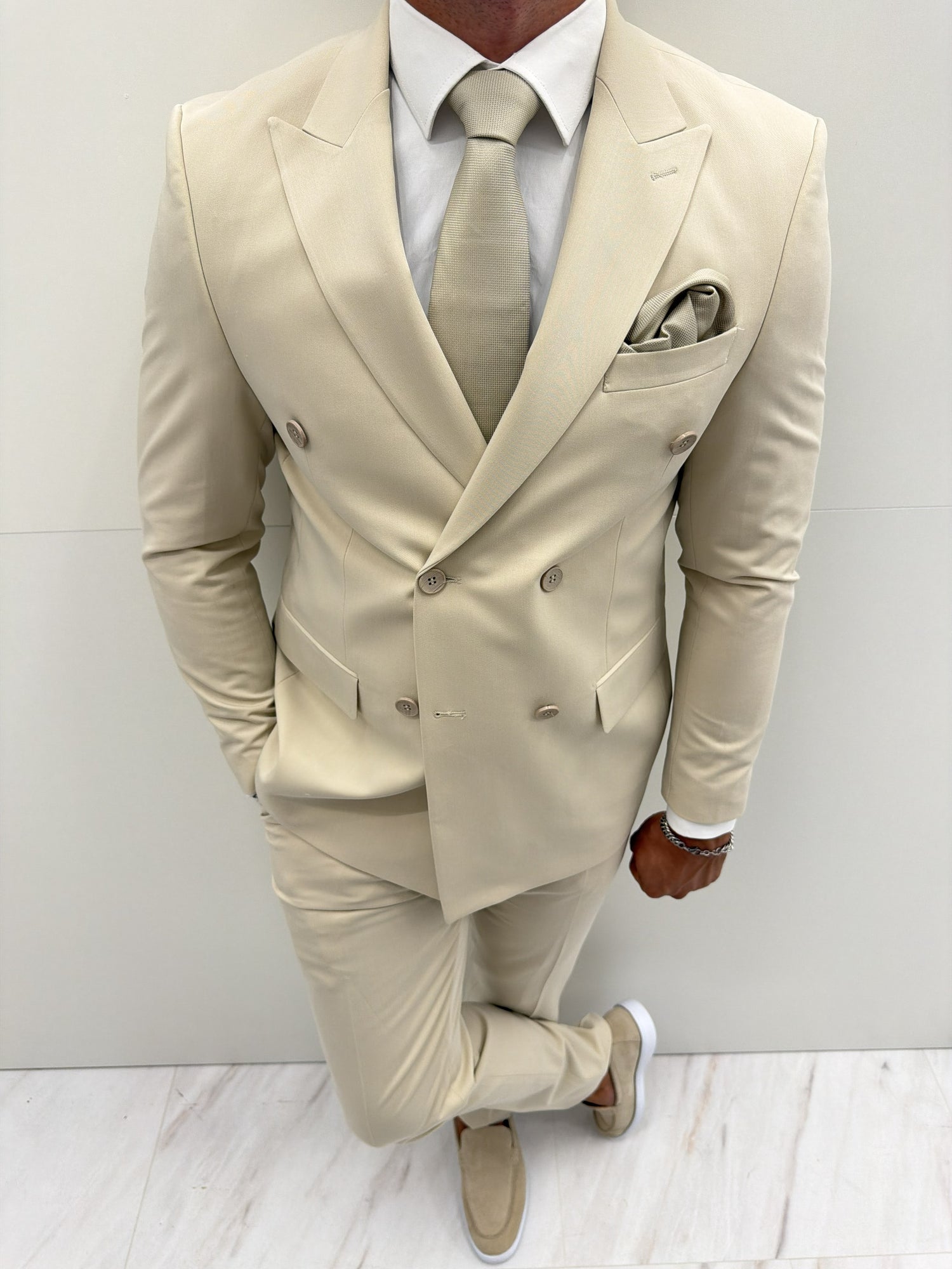 Firenze Pastel Beige Klassiek Double Breasted Heren 2-delig Pak
