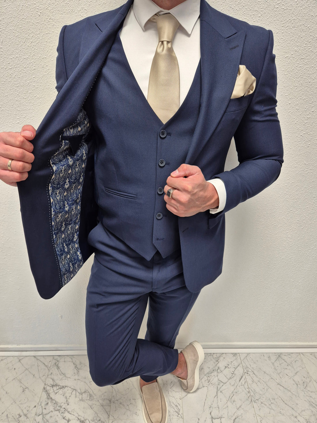 Kübi Marine Blauw Heren 3-delig Pak Klassiek