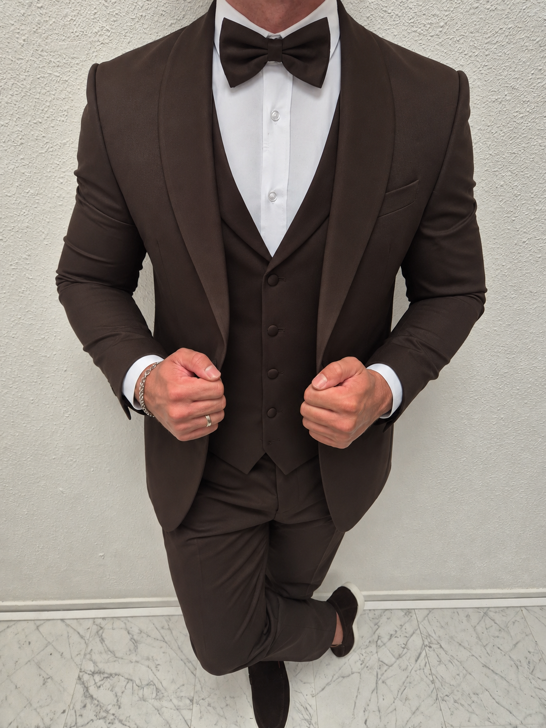 Madeira Bruin Shawl Lapel Heren 3-delig Smoking Tuxedo Pak